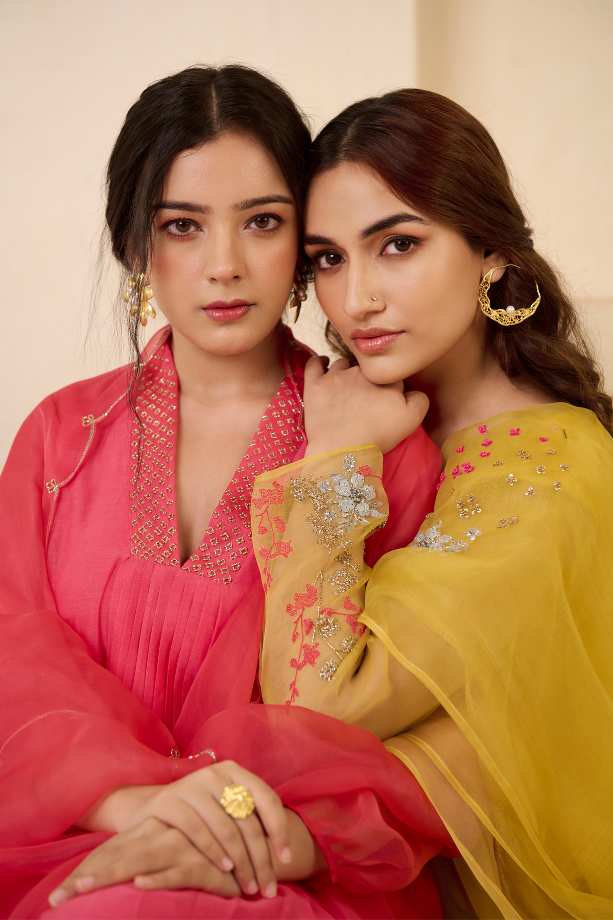 Rose Pink V-neck Kurta Set