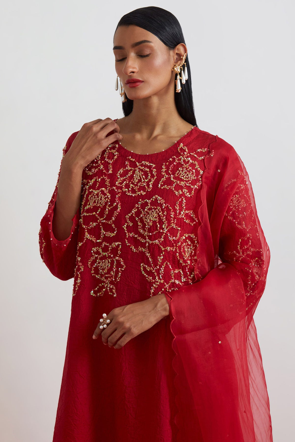 Ruby Floral Encrusted Kurta Set