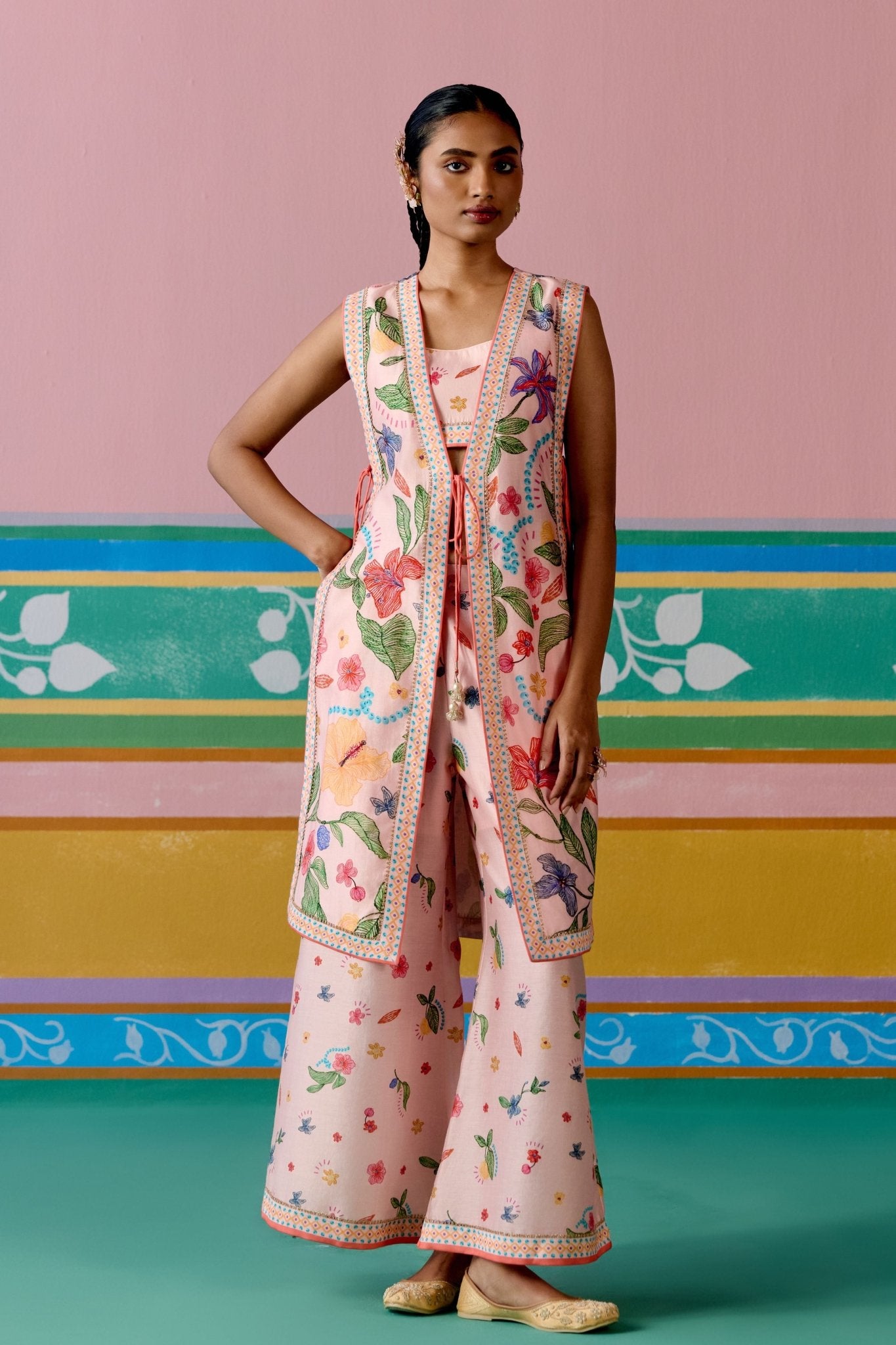 Dusty Pink Floral Jacket Set - Label Mogra - Elahe