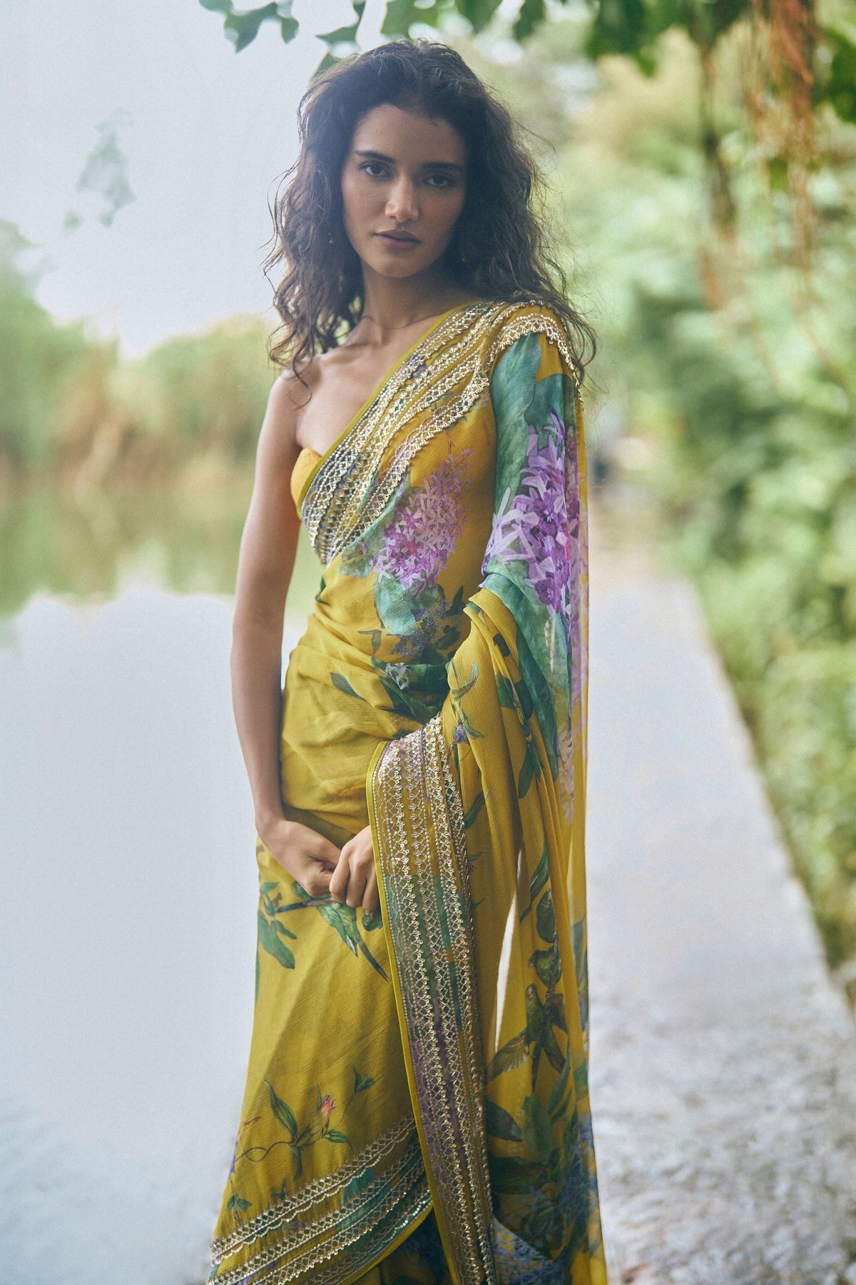 Printed Four Line Sequence Saree Set