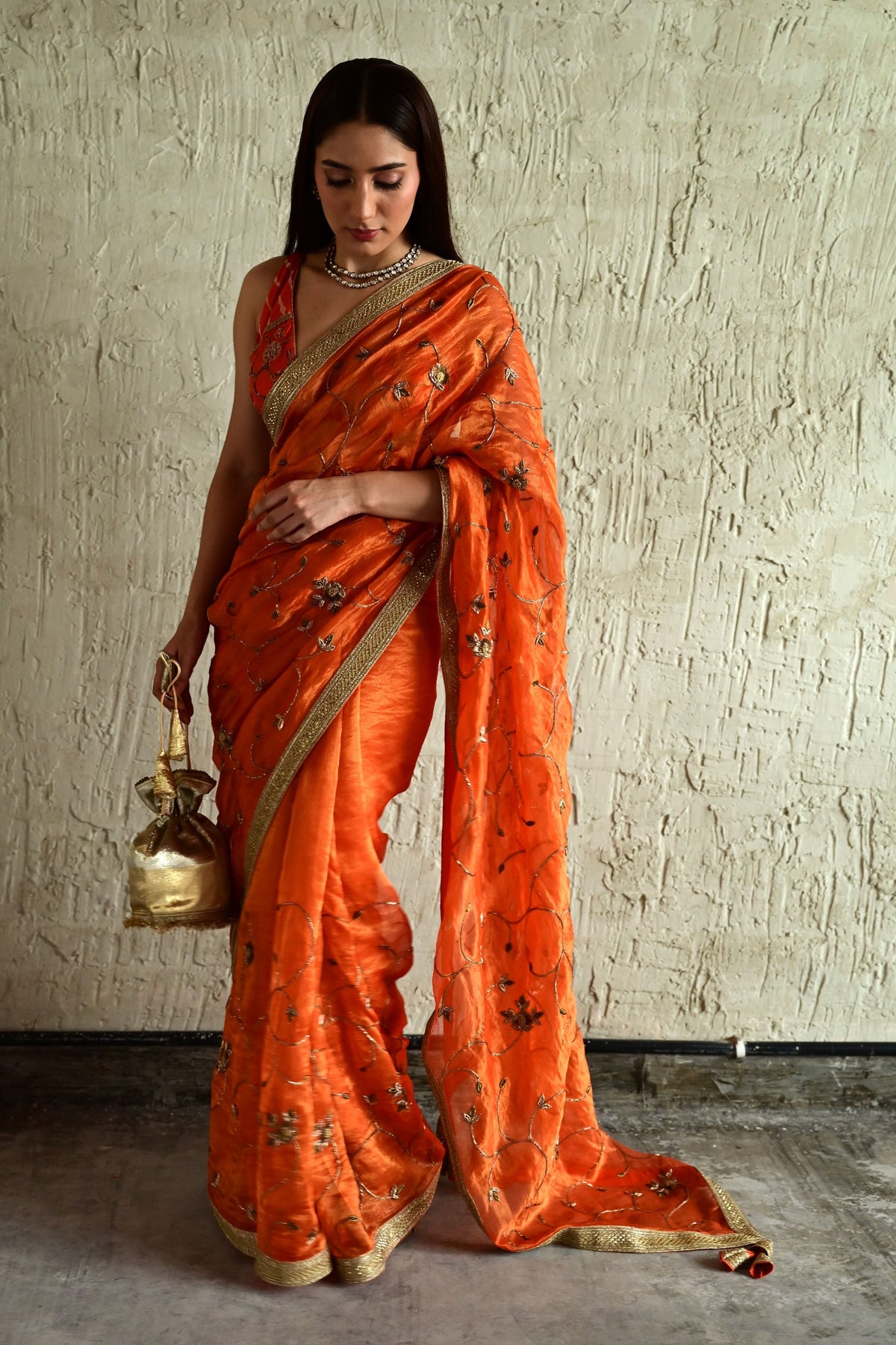 Burnt Orange Bel Saree