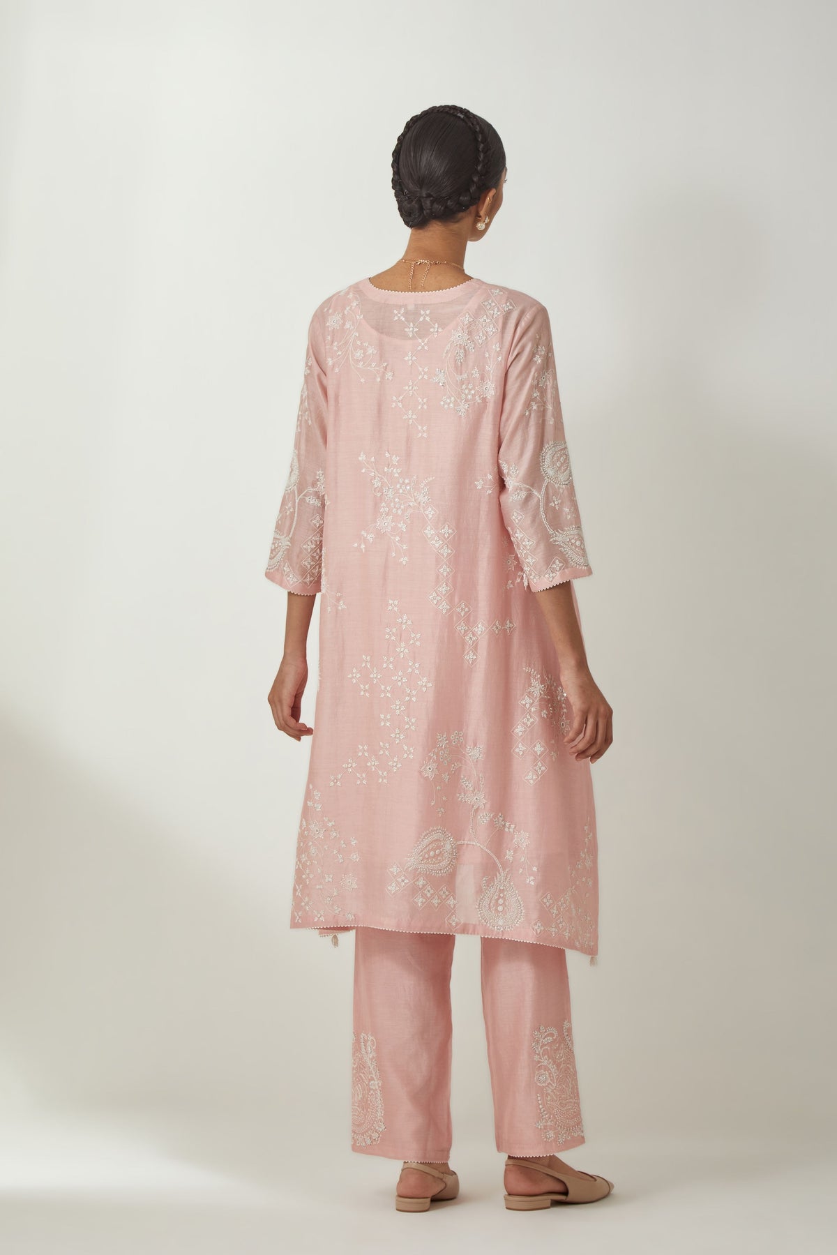 Pink Silk Chanderi Kurta Set