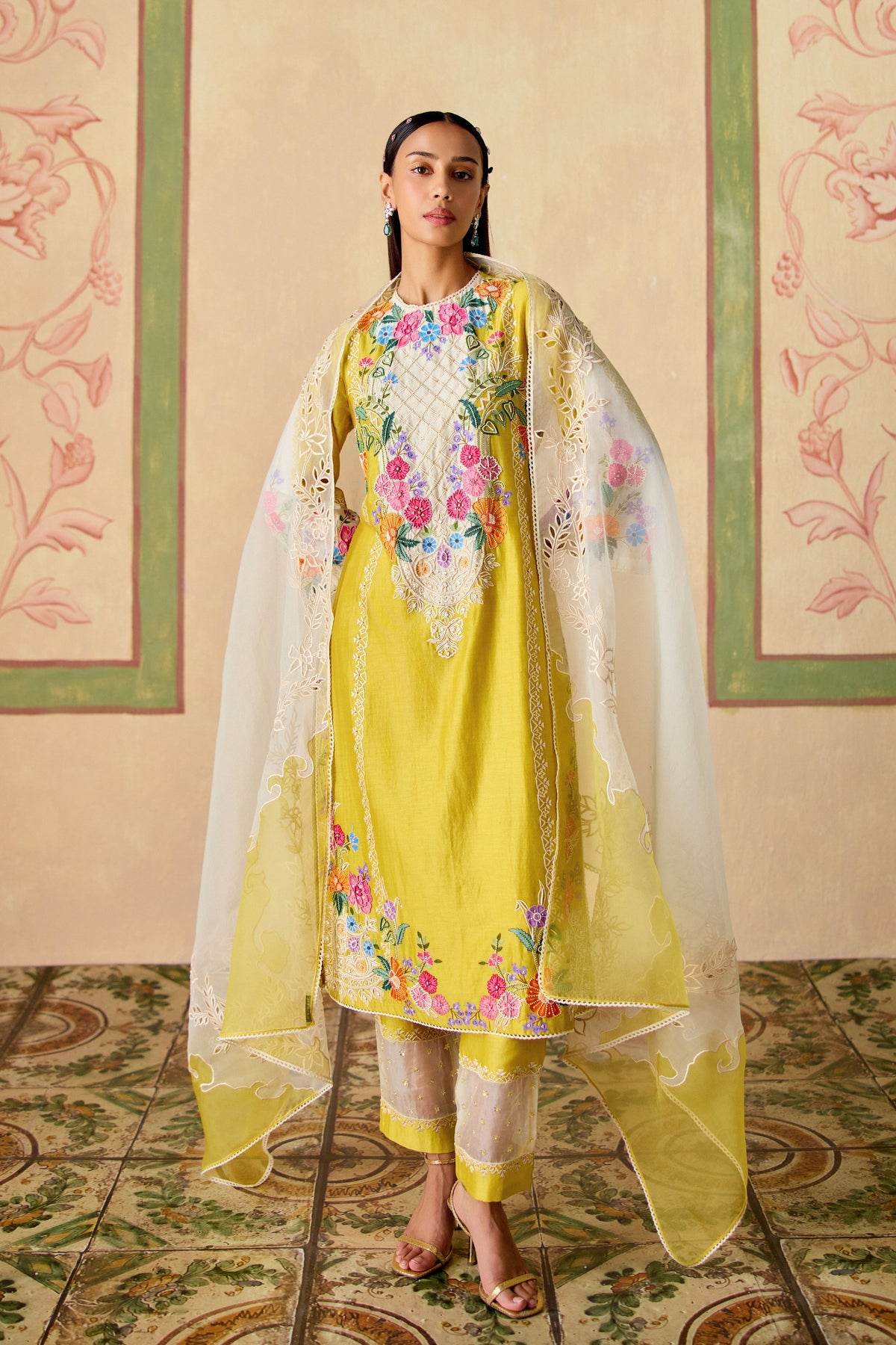 Yellow and Ivory Block Dupatta