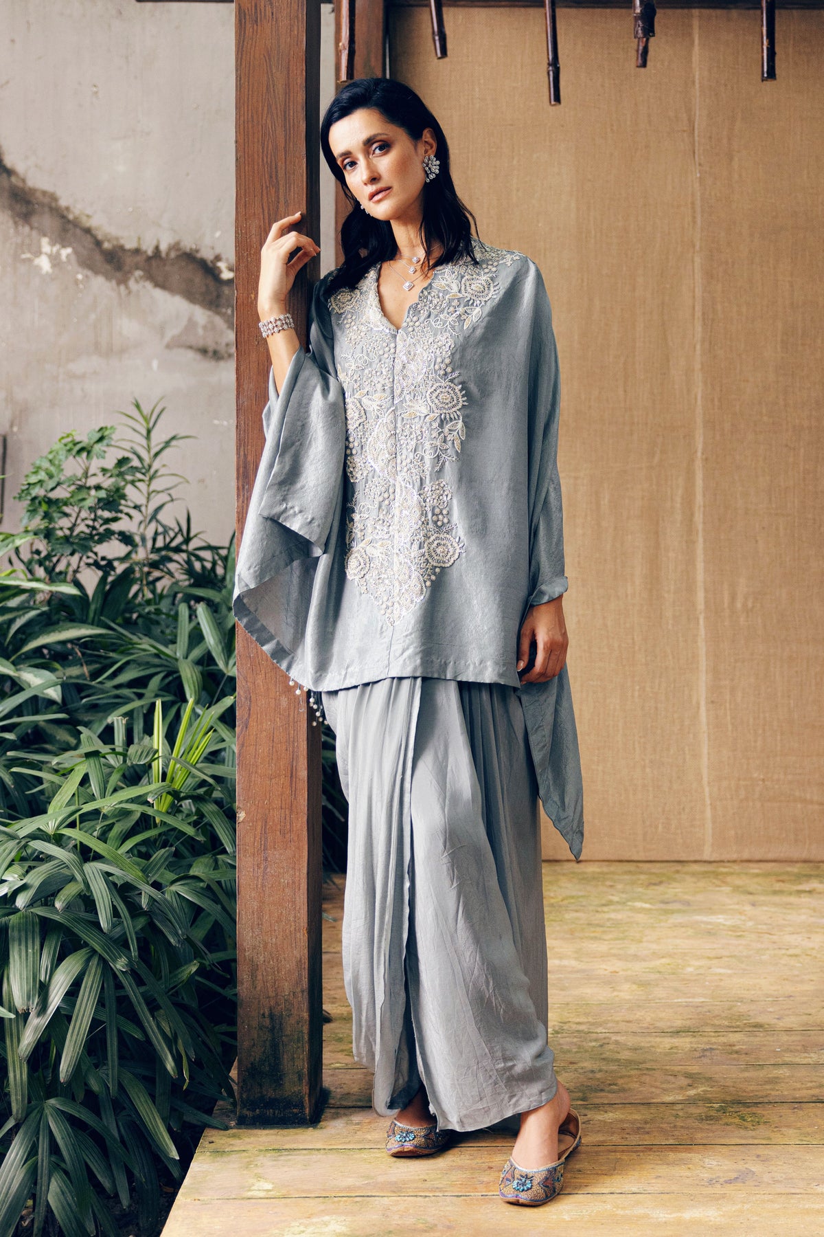 Blue Drape Skirt Set