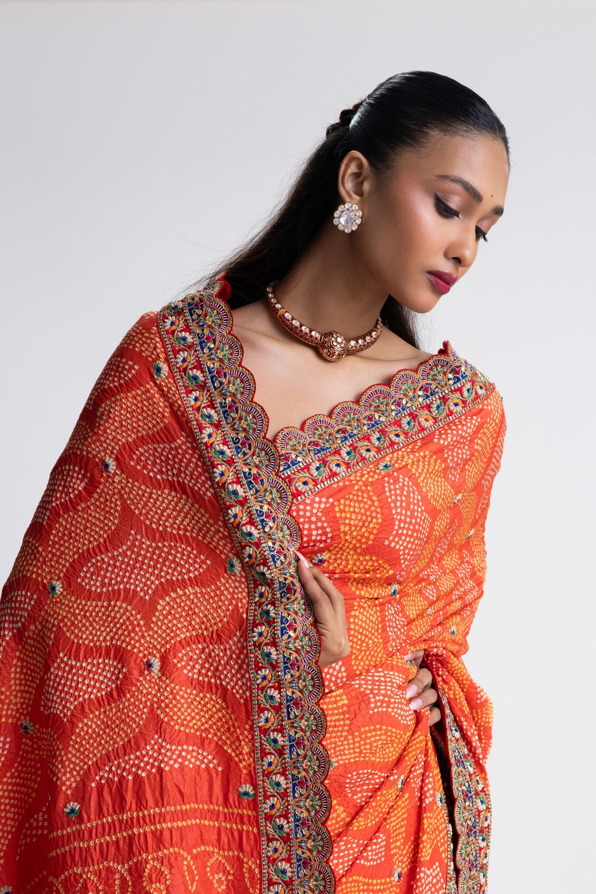 Orange Zardozi Saree