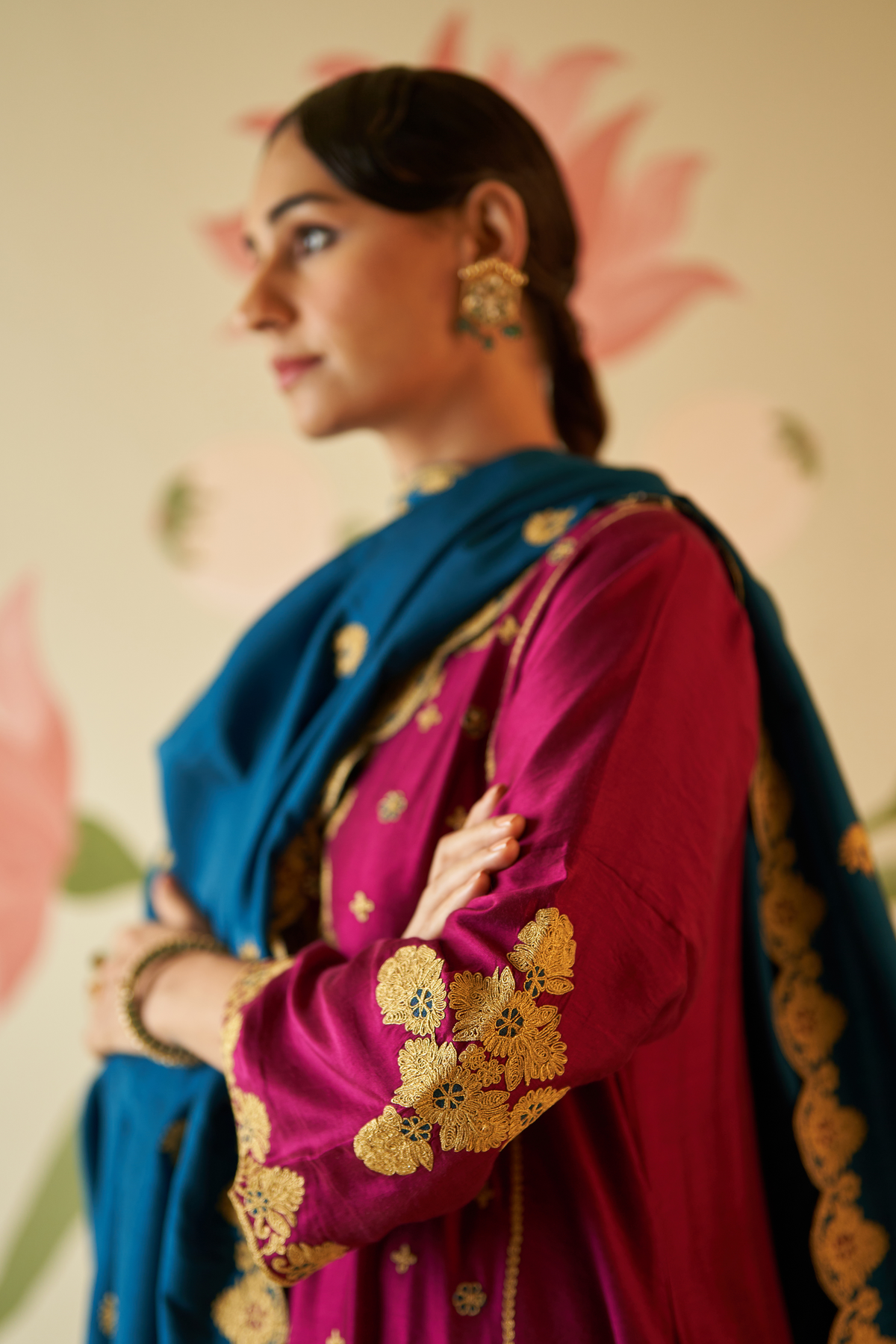 Wine Chanderi Silk Choga Set