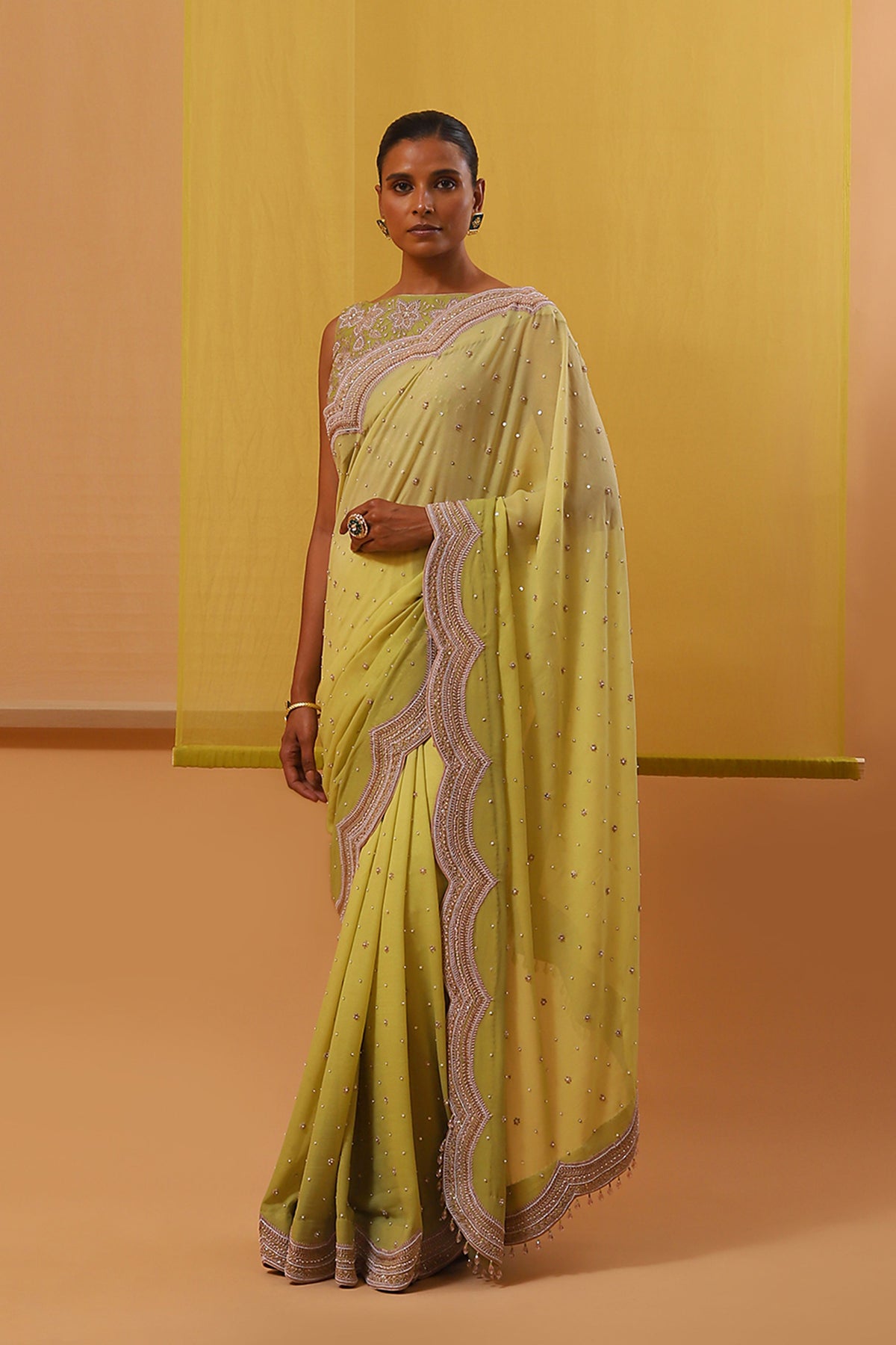 Lime Green Hafia Saree Set