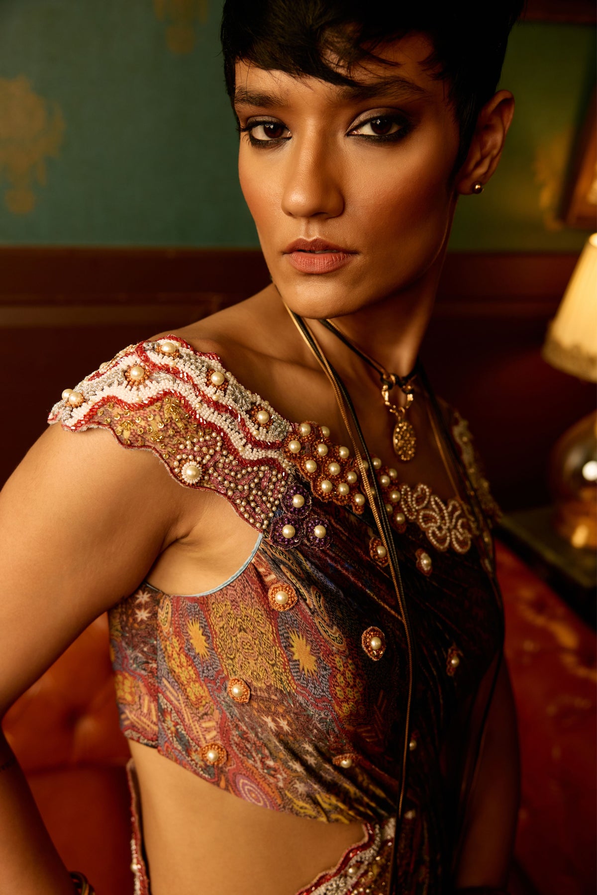 Prism Bloom Drape Gown
