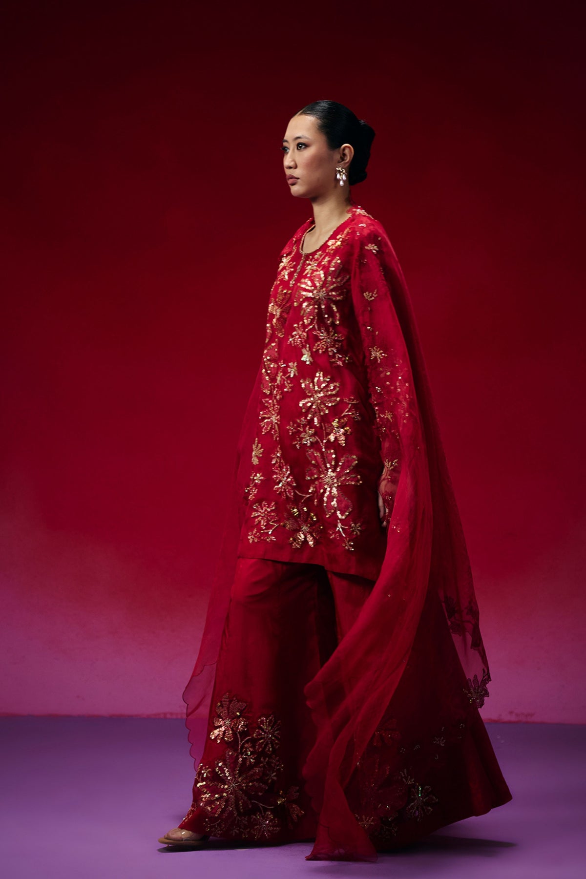 Ruby Floral Embellished Sharara Set