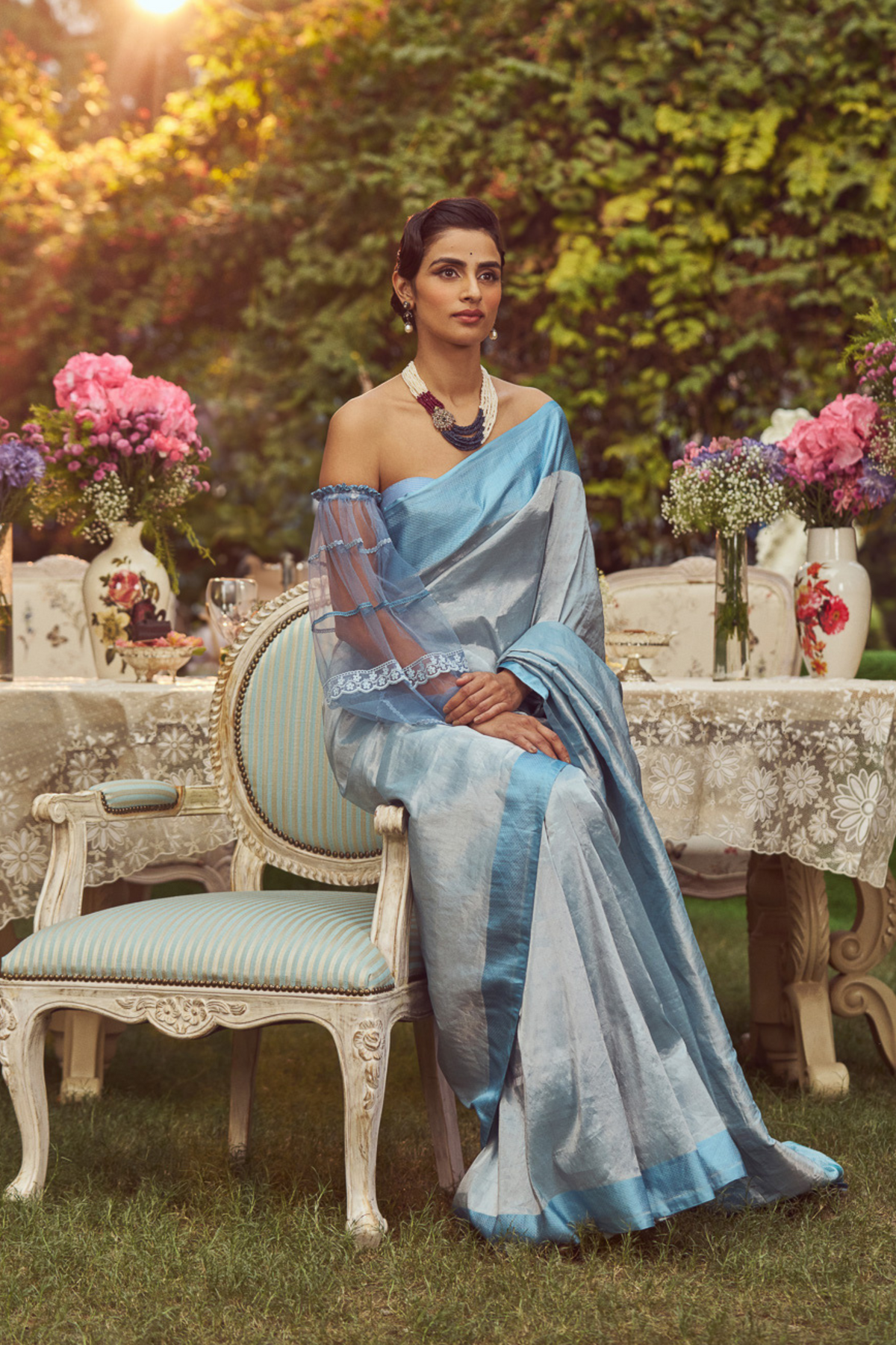 Blue Tissue Handloom Sari