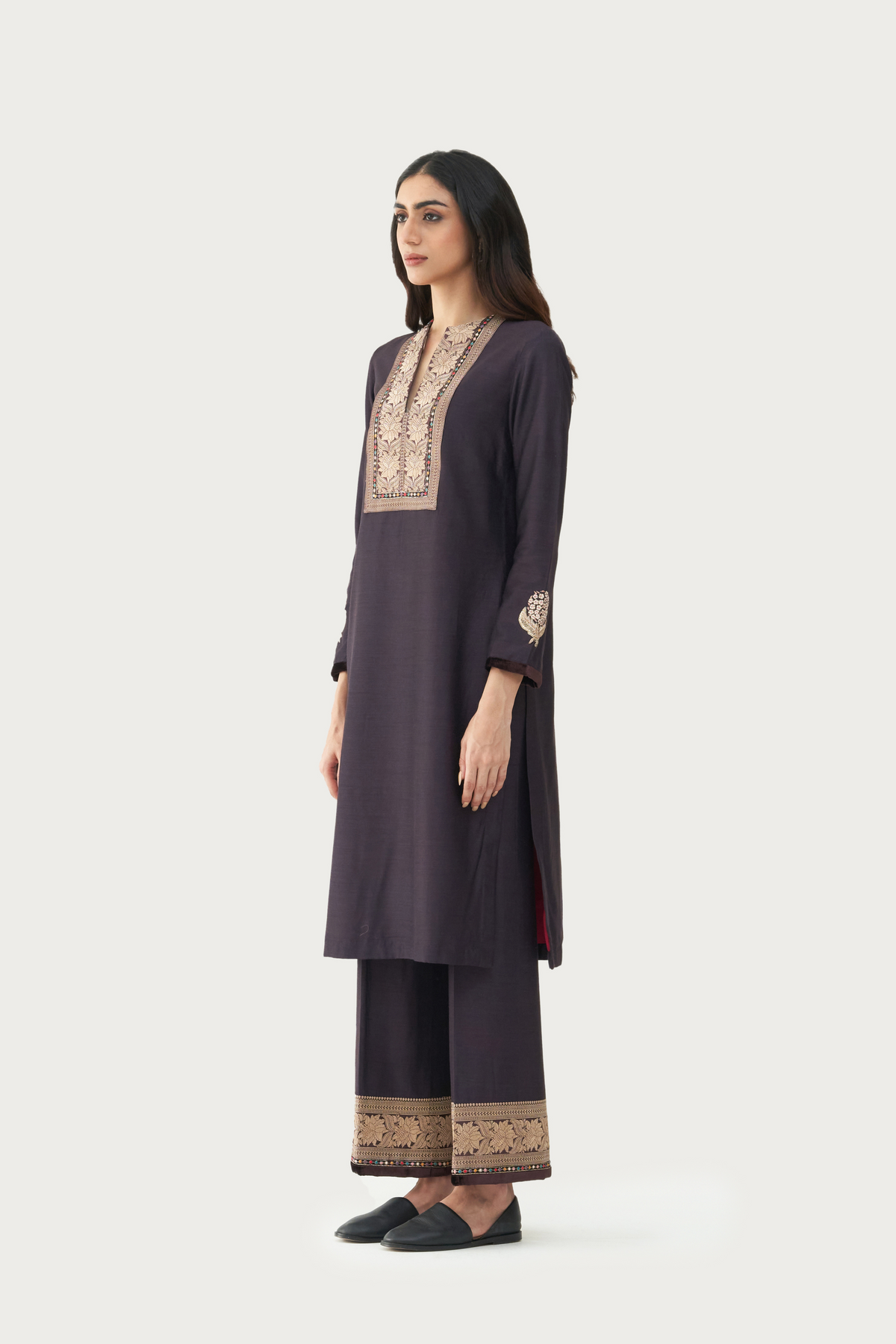 Calicut slate charcoal long kurta pant set