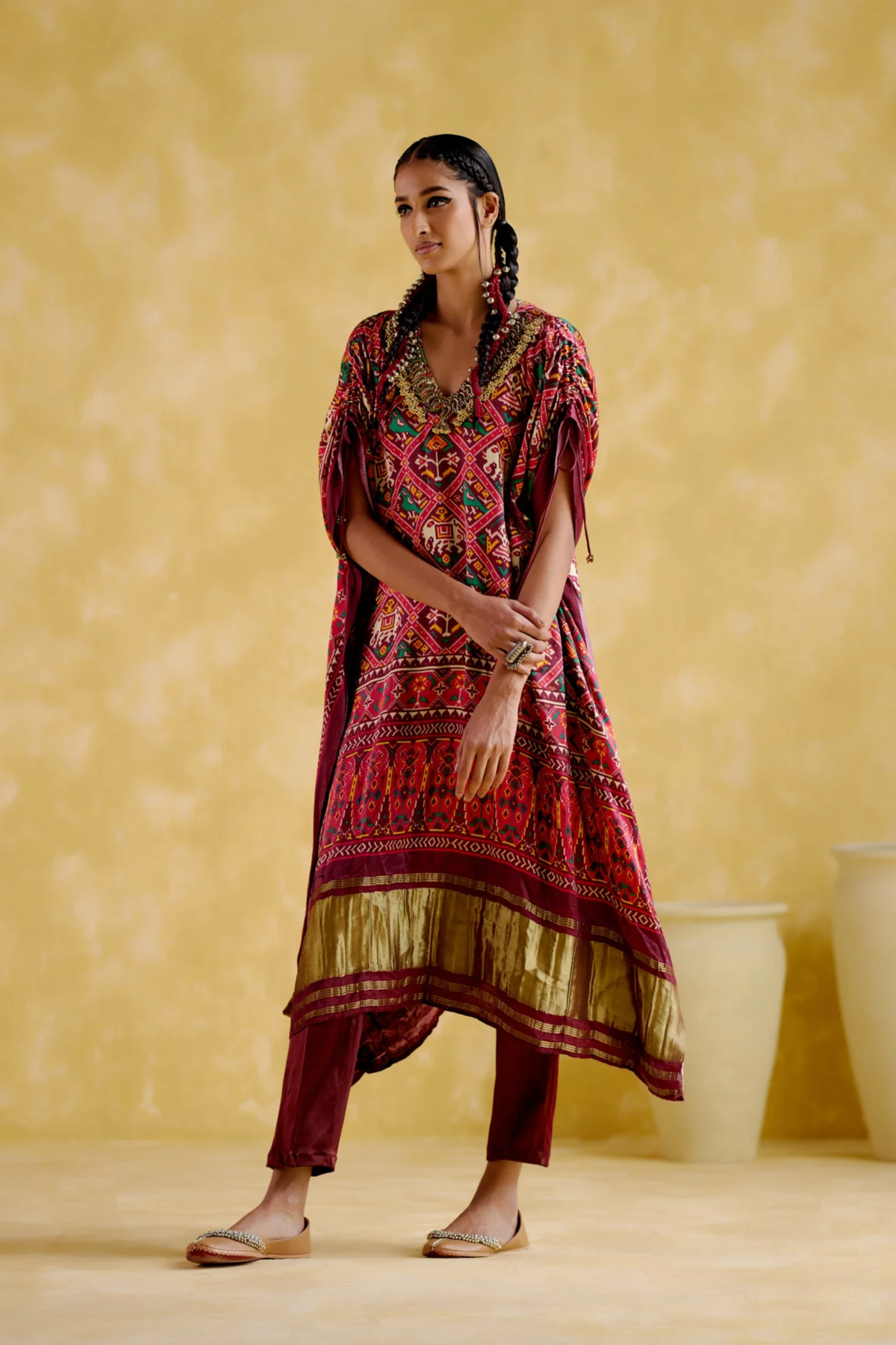 Tychon Maroon Digital Printed Kaftan