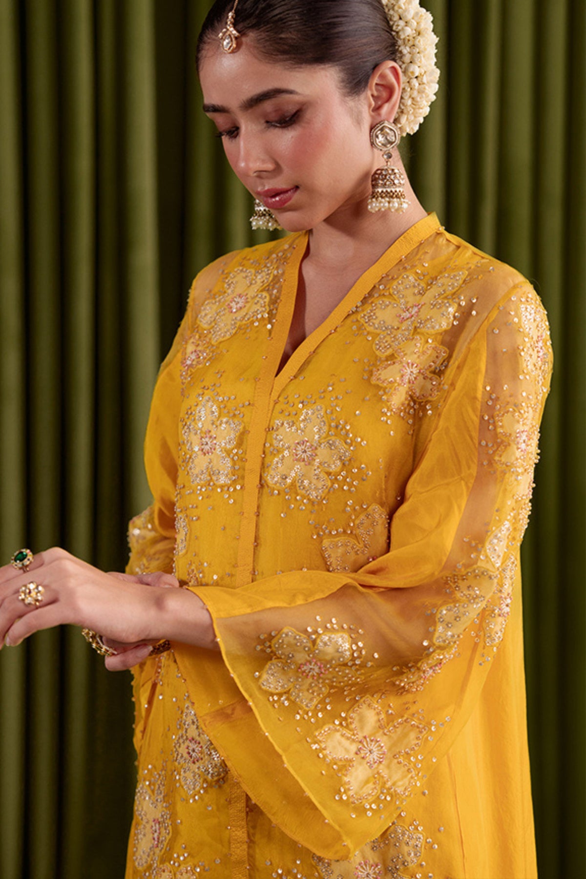 Golden Yellow Floral Kurta Set