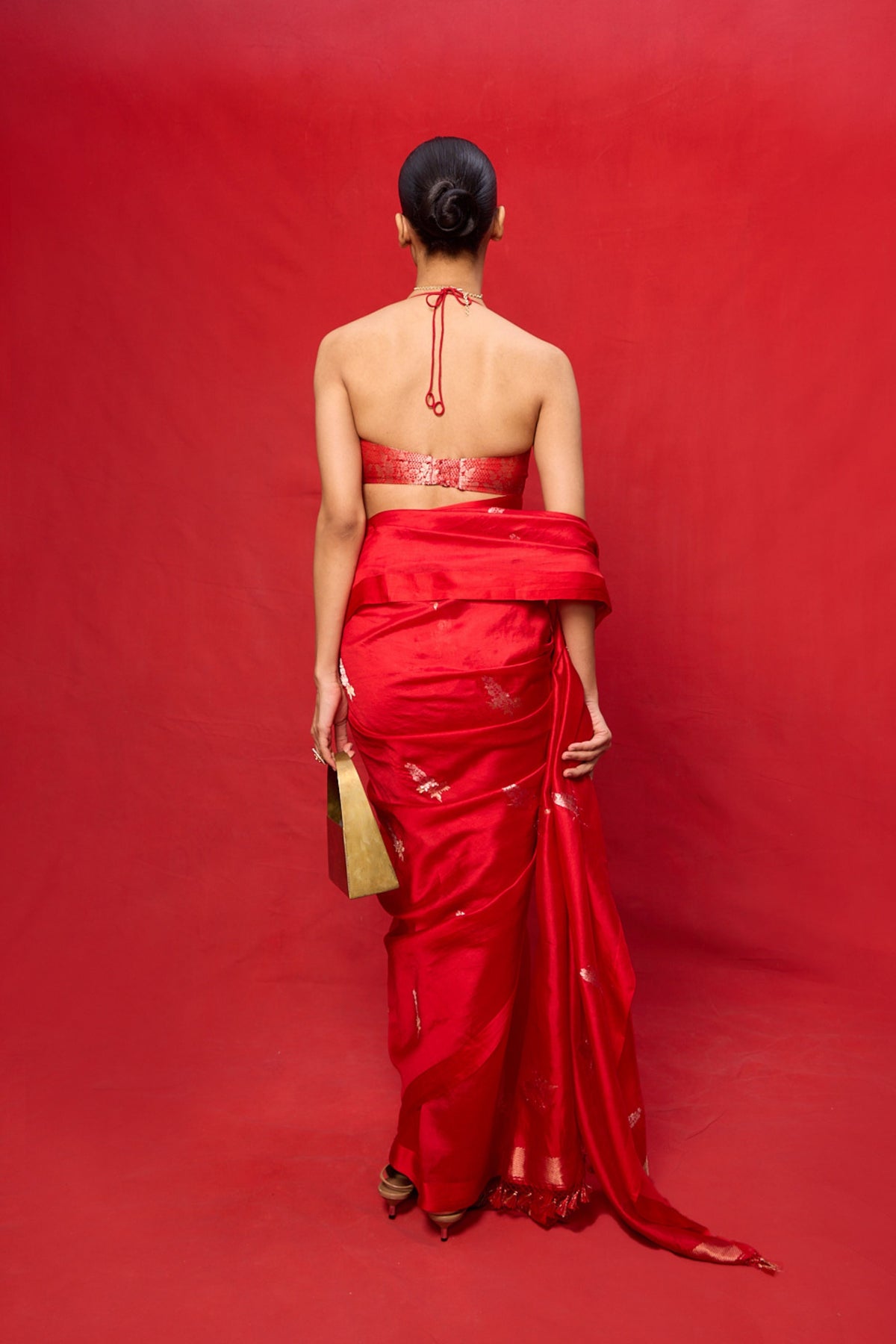 Handwoven Red Silk Embroidered Saree