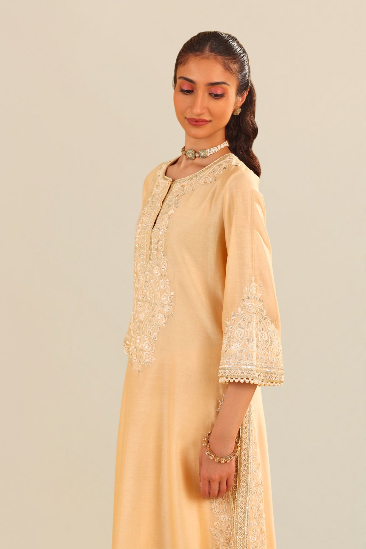 Sereen Beige Kurta With Palazzo