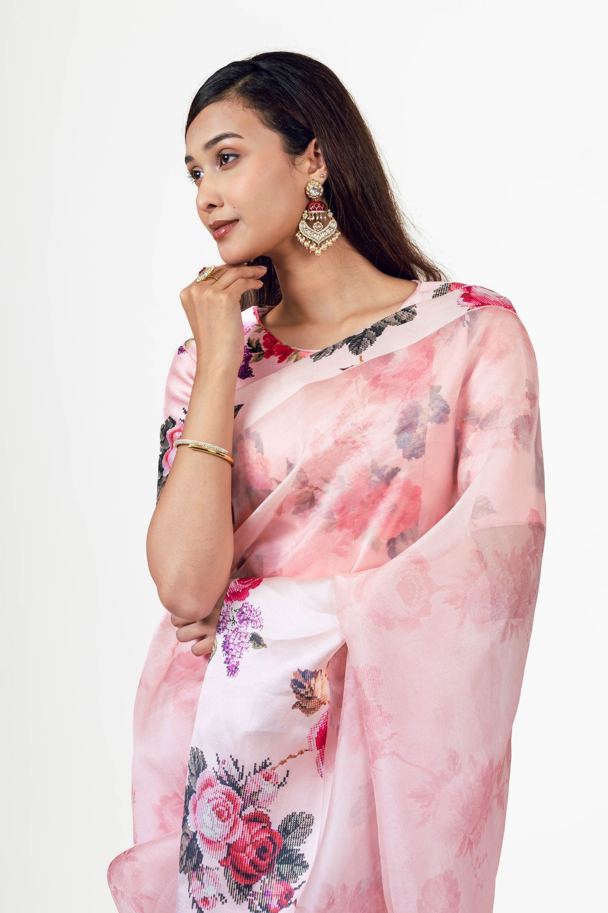 Nila Pink Organza Saree