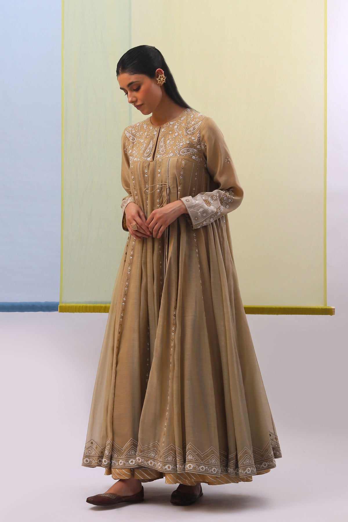 Beige Wahida Long Anarkali Set