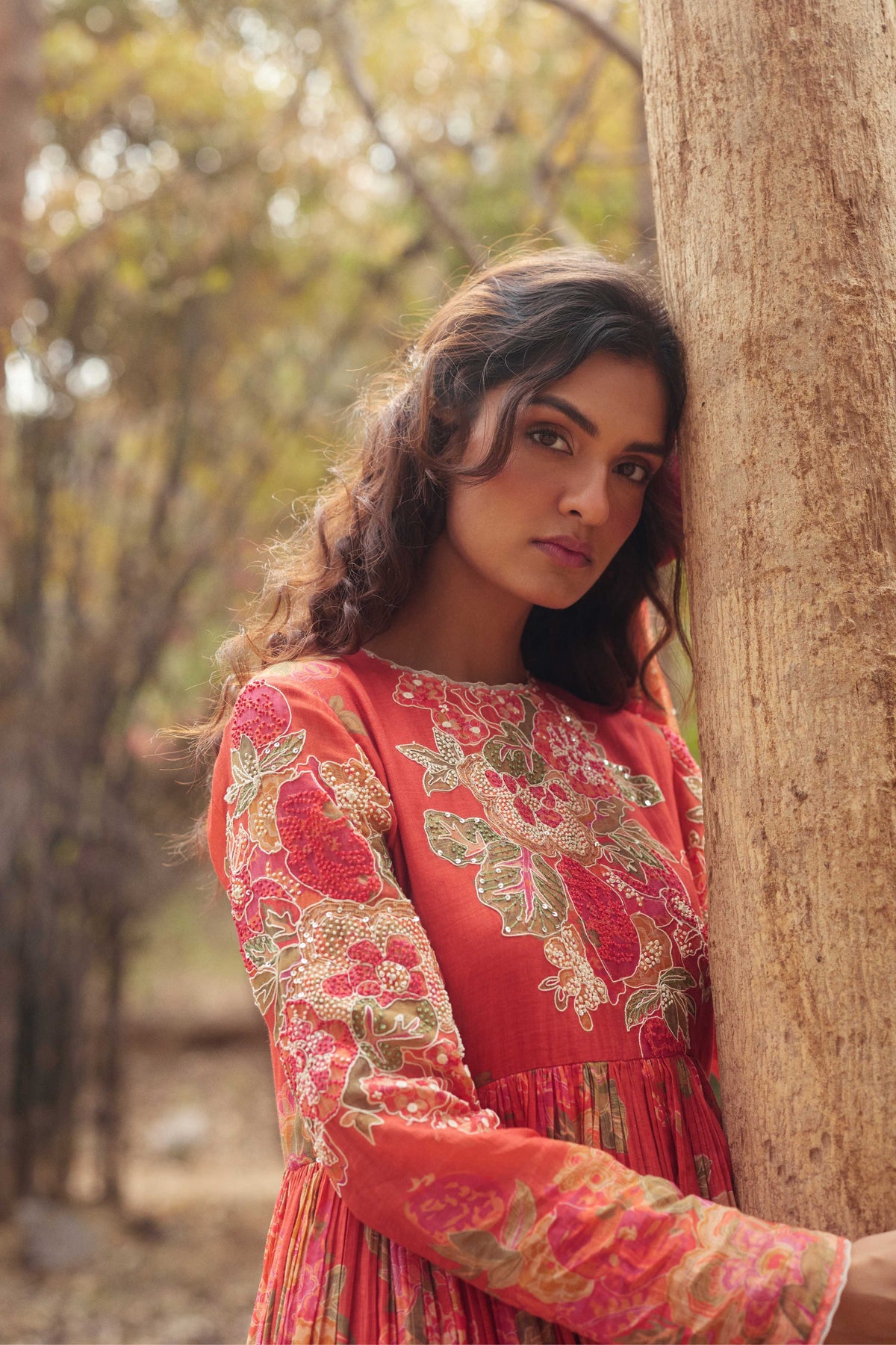Red Orange Anarkali Set