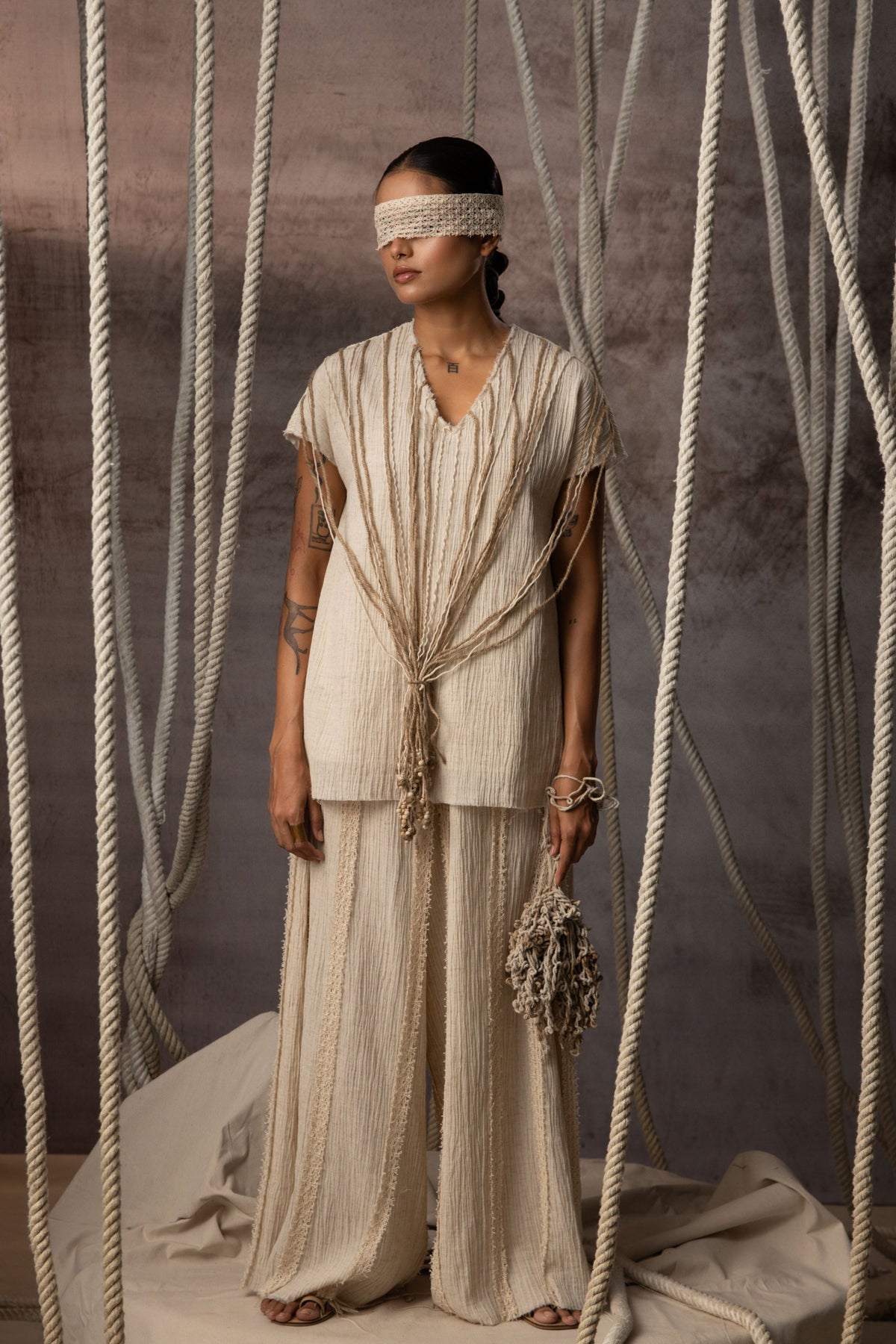 Ivory Crushed Trousers