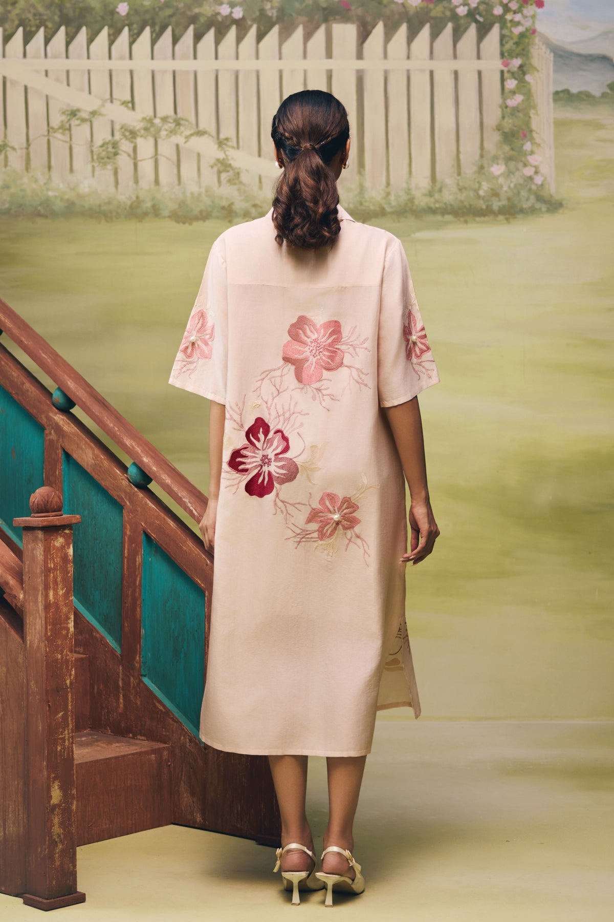 Rose Bloom Midi Shirt Dress