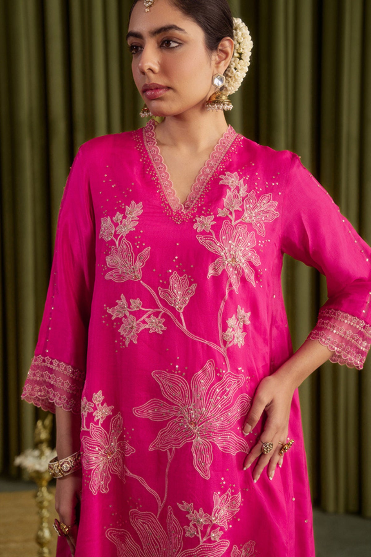 Hot Pink Embroidery Kurta Set