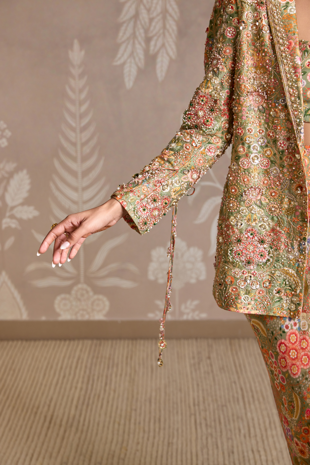 Olive Green Print Jacket Set
