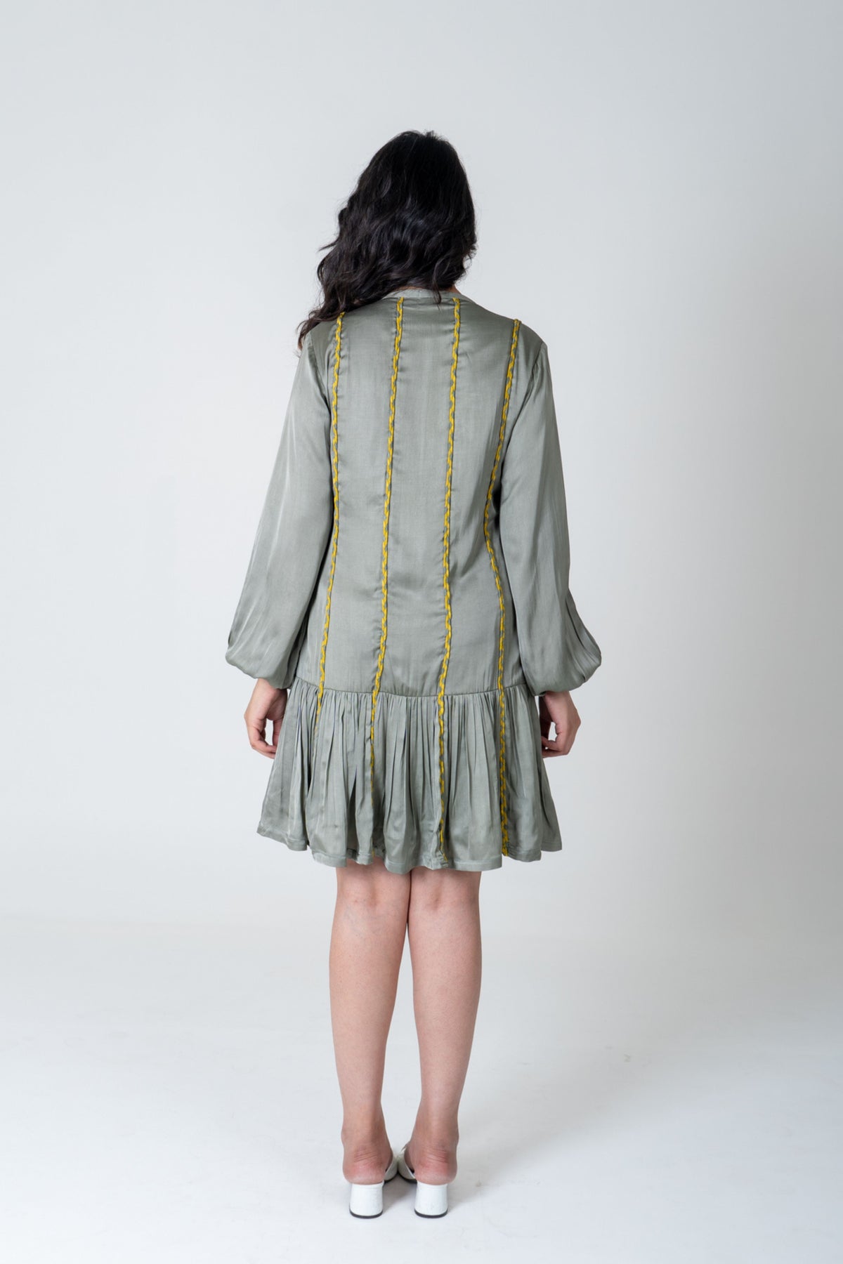 Green-yellow Short Gather Dress