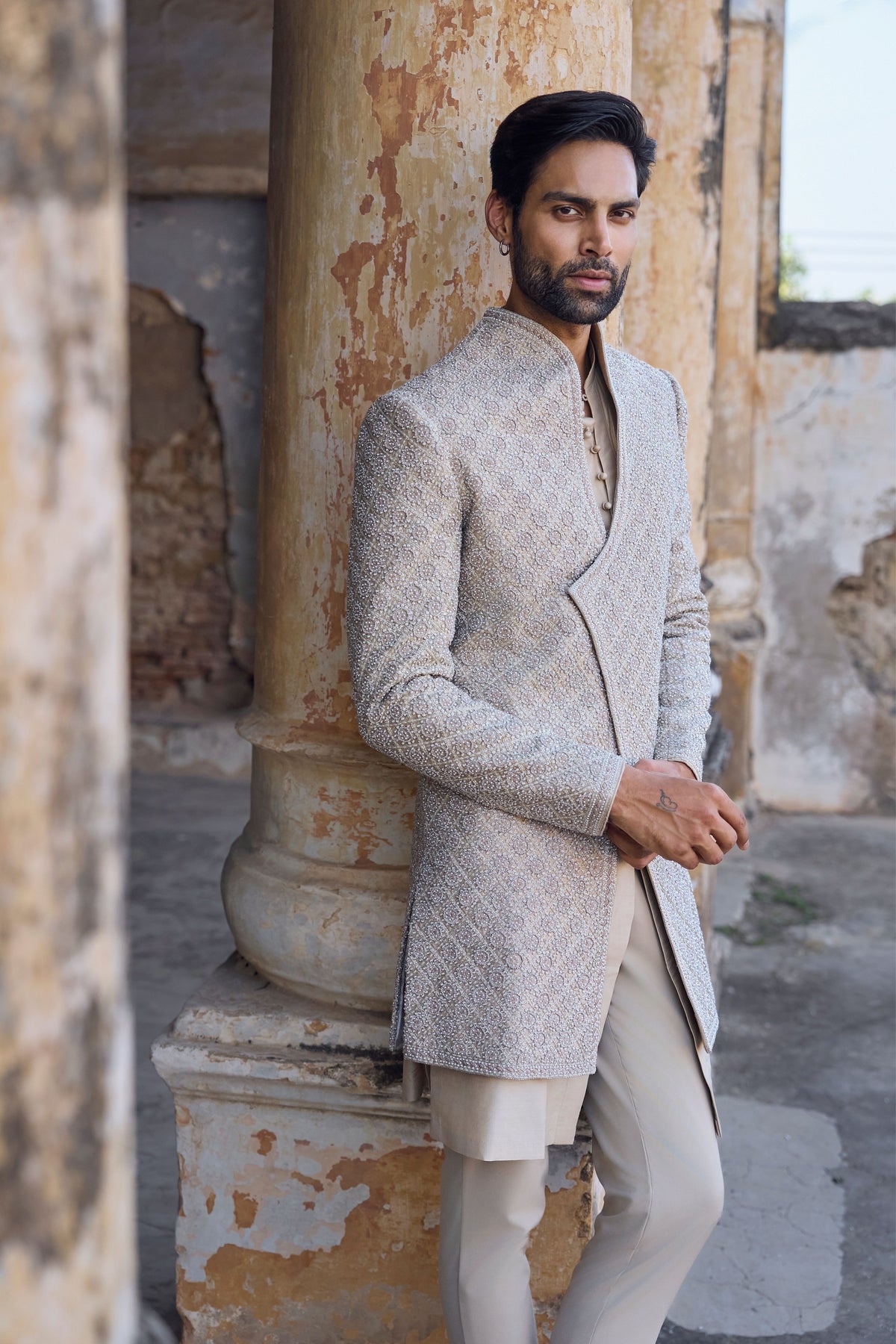 Beige Sherwani Set