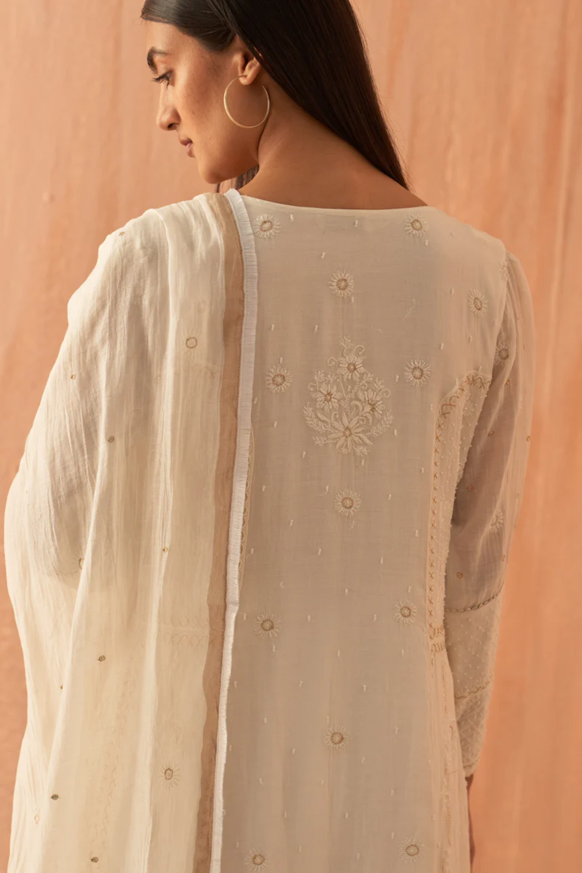 White Chanderi Anarkali Set