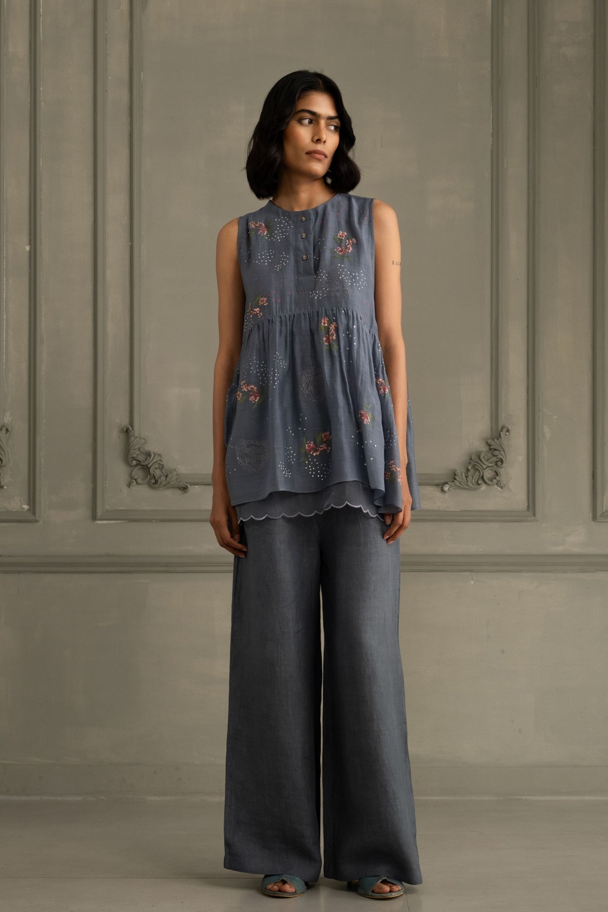 Stone Blue Chanderi Co-ord Set