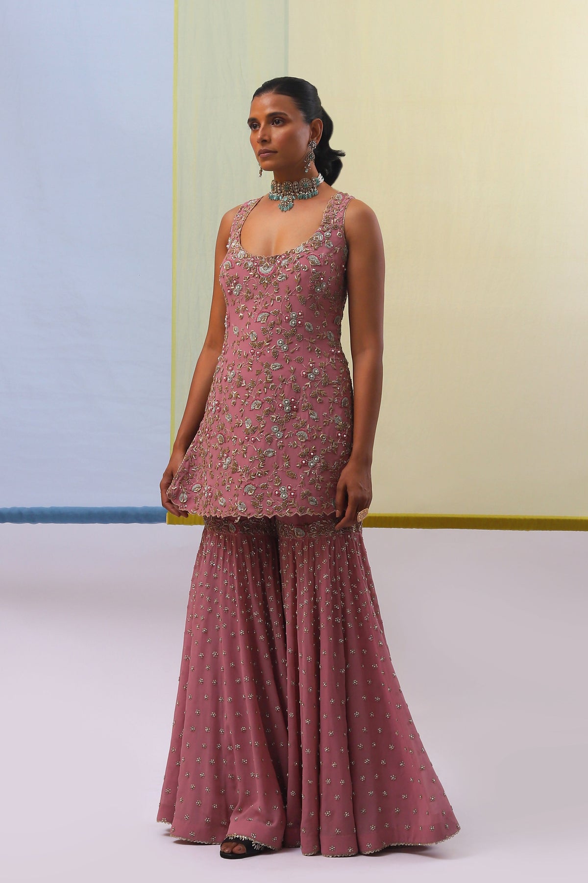 Rose Pink Afee Gharara Set