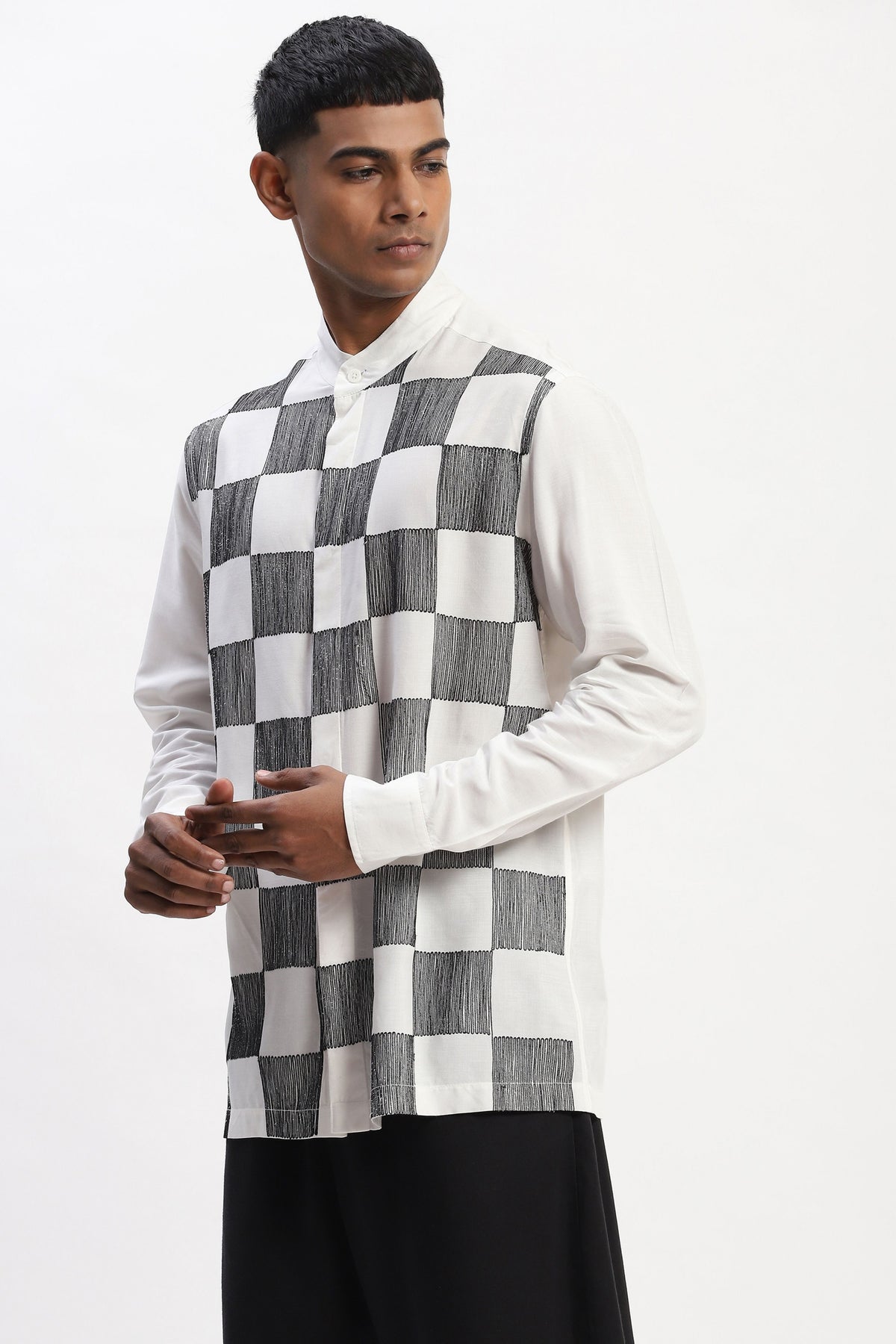 White Crewel Embroidered Shirt