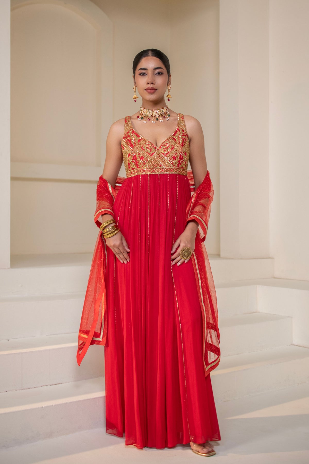 Crimson Red  Embellished  Anarkali