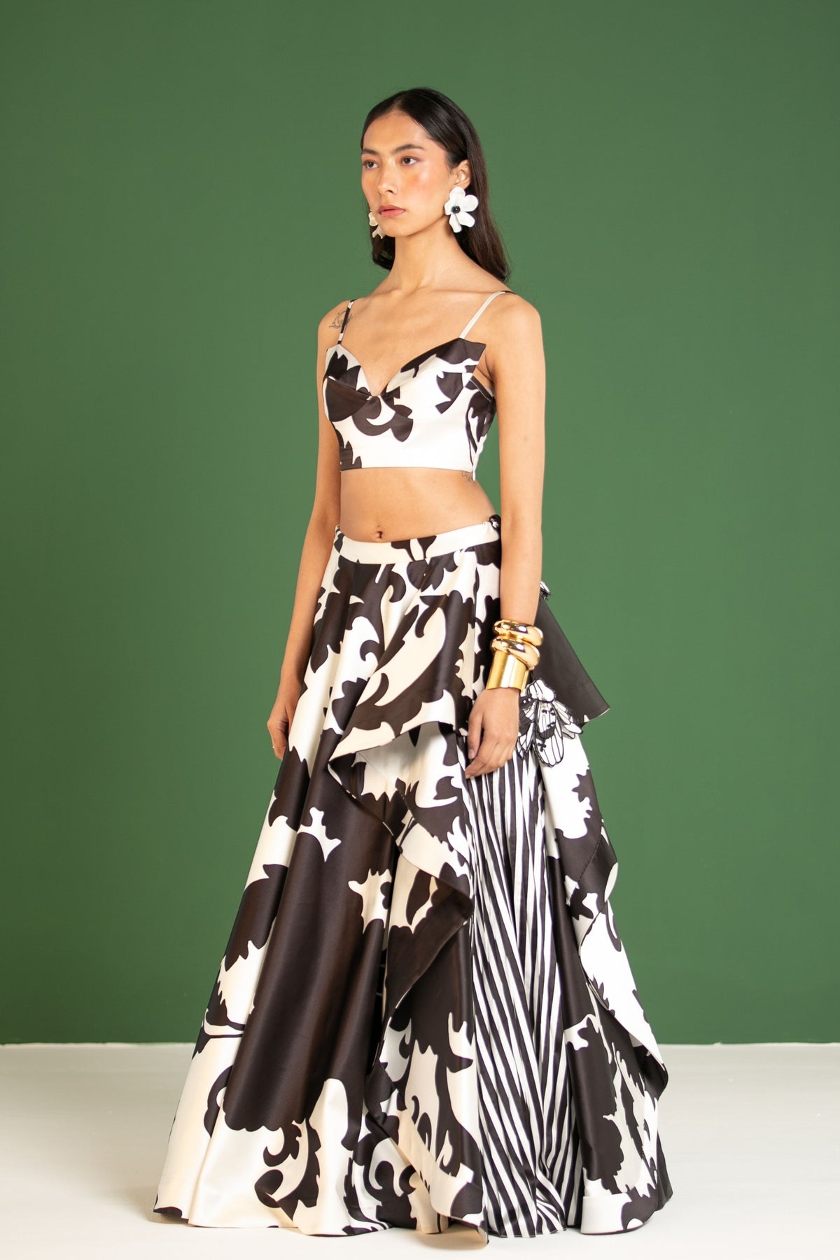 Black Draped Lehenga Set