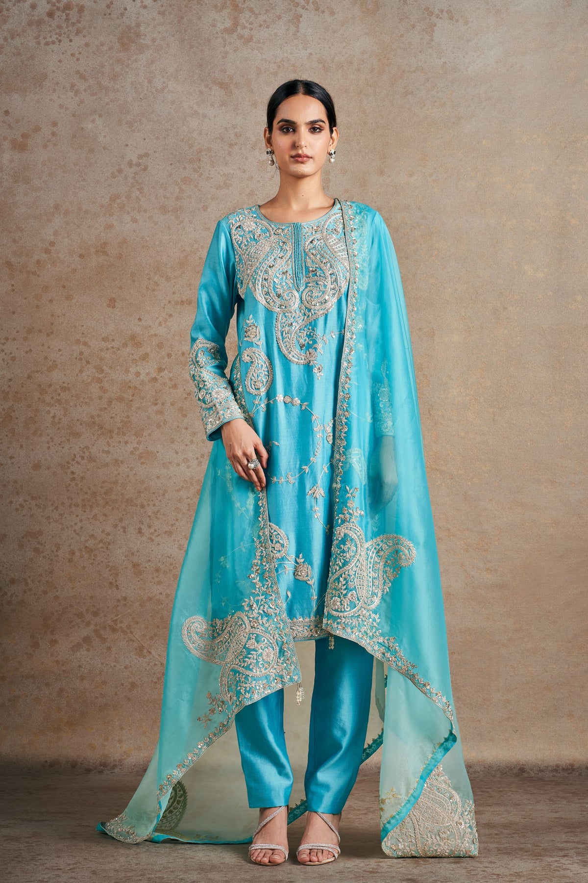 Turquoise Blue Hand Embellished Kurta Set