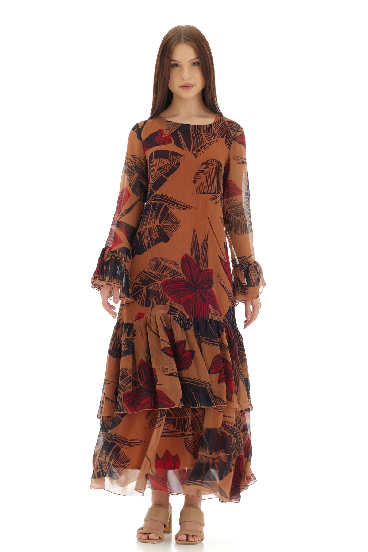 Orange Floral Long Dress