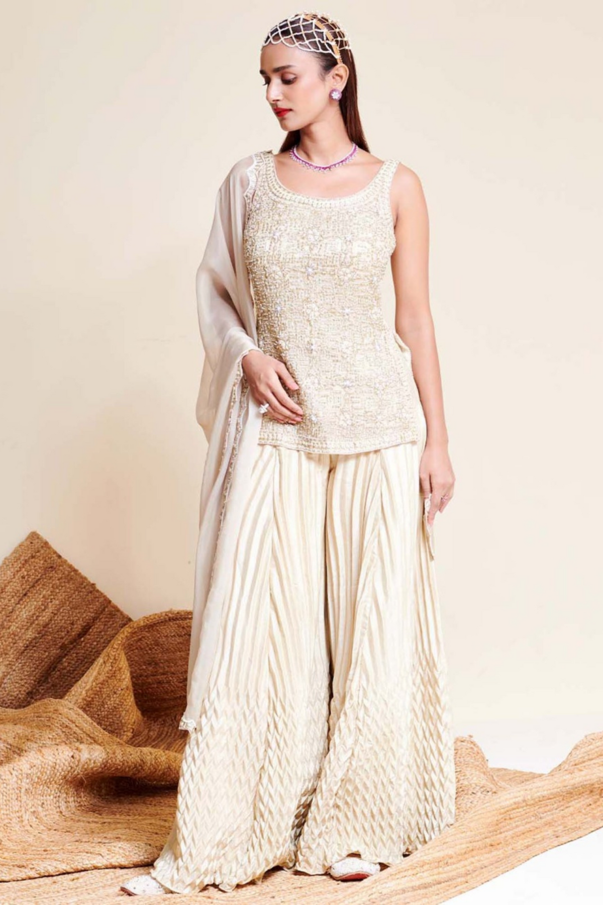 Ivory Gorgette Sharara Set