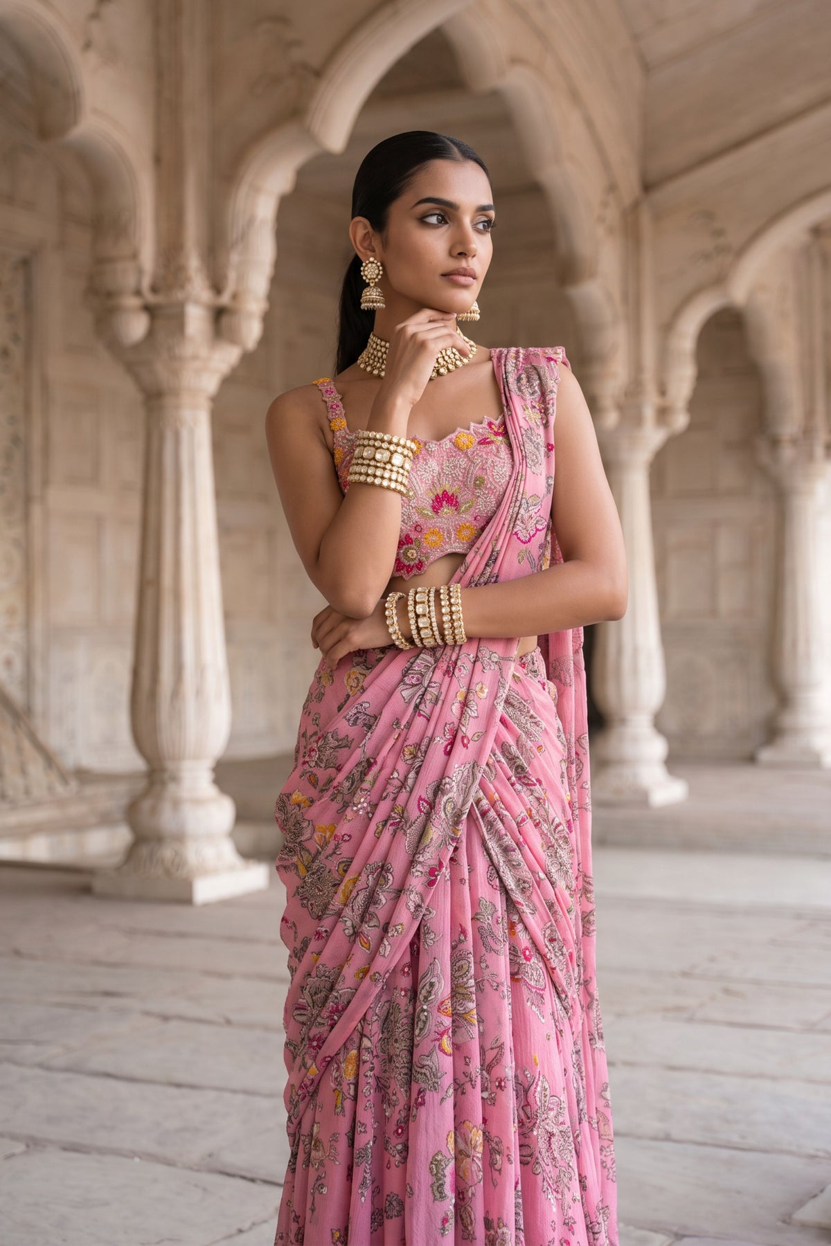 Rani Kalash Draped Saree Set
