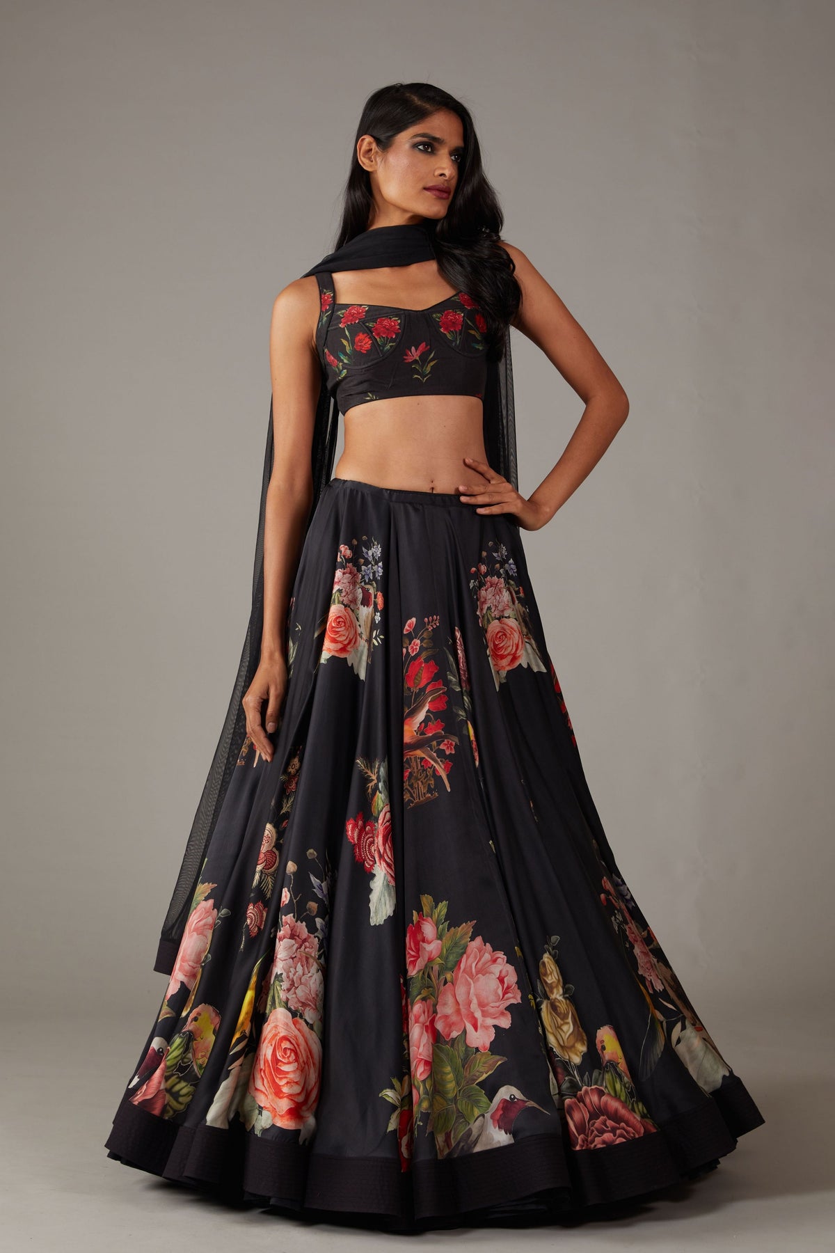 Black Satin Lehenga Set
