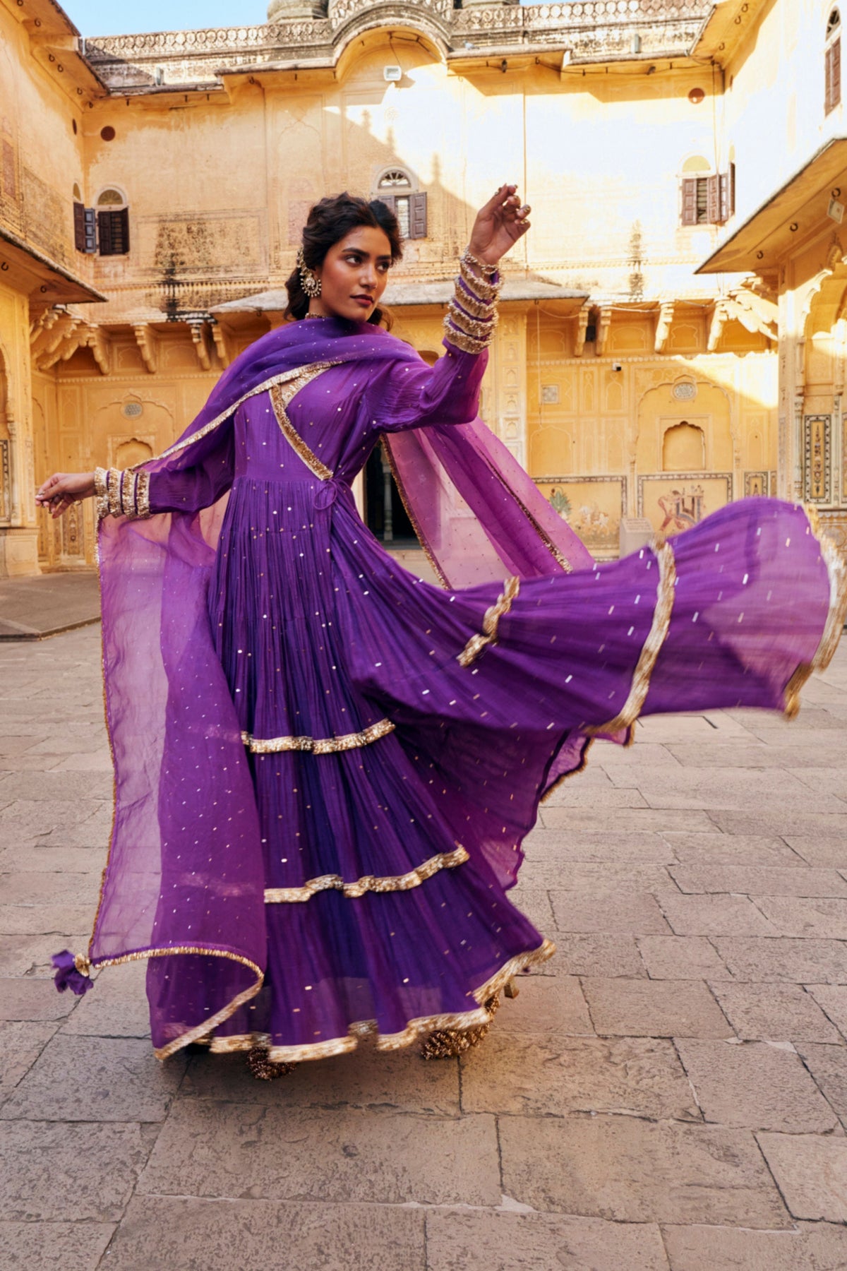 Imperial Purple Tiered Angrakha Set