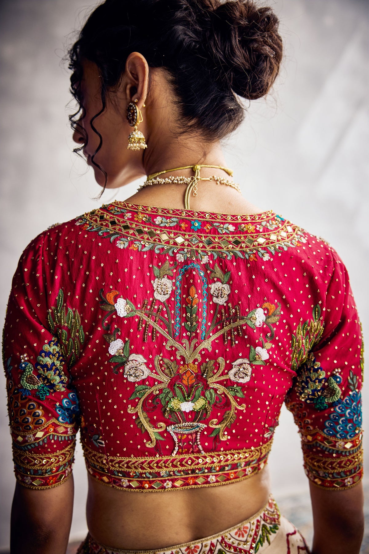 Ivory and Red Lehenga Set