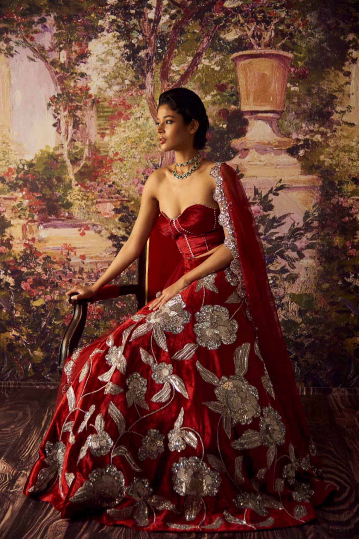Red Jaal Lehenga Set