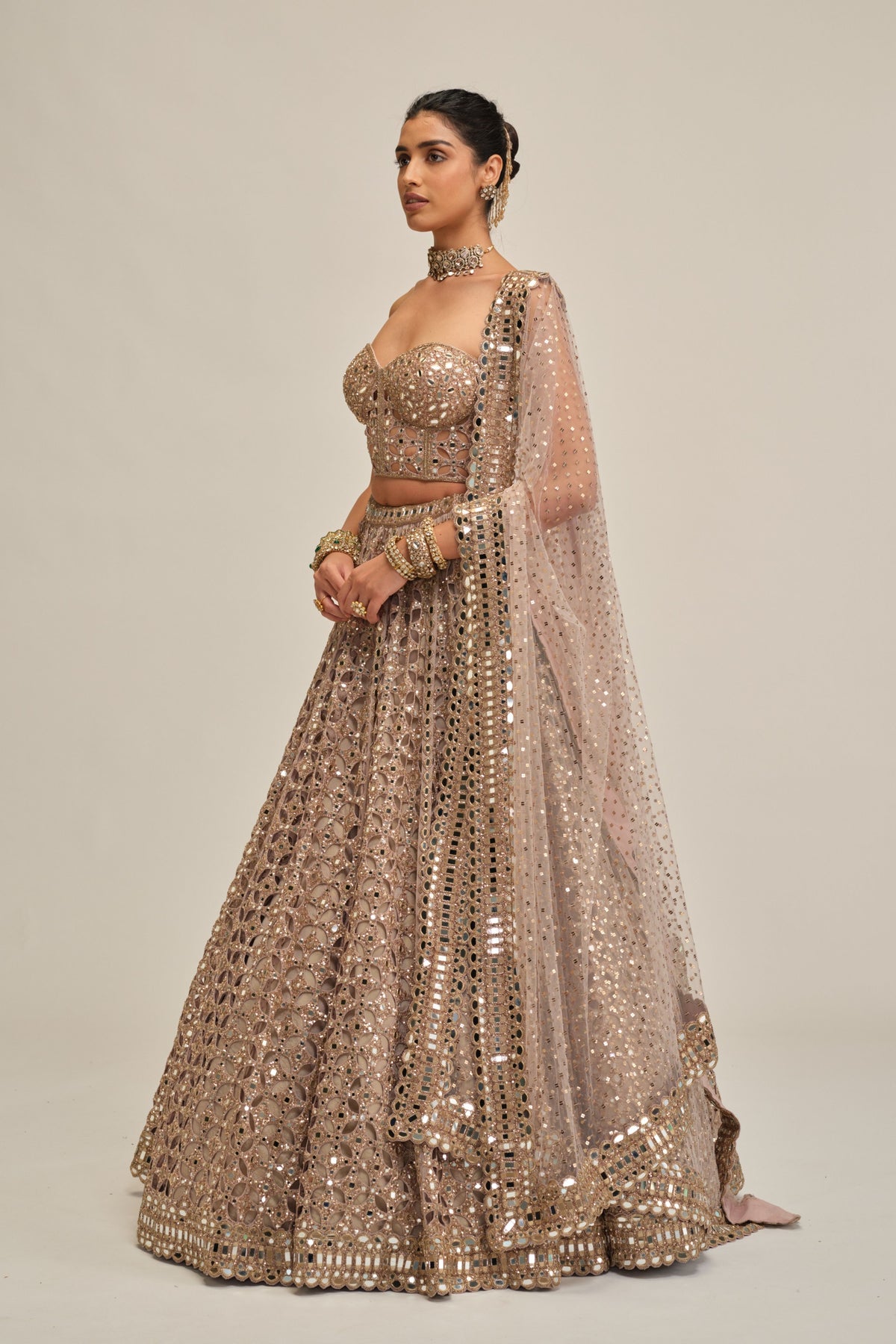 Ash Pink Cutwork Lehenga Set