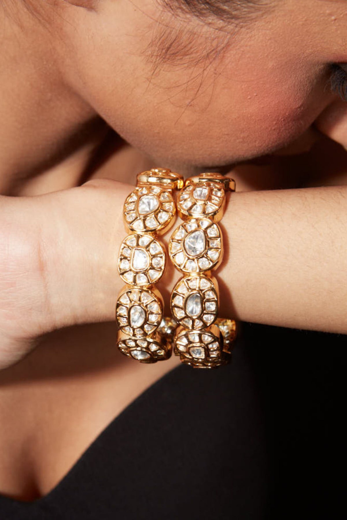Gold Plated Kundan Polki Bangles