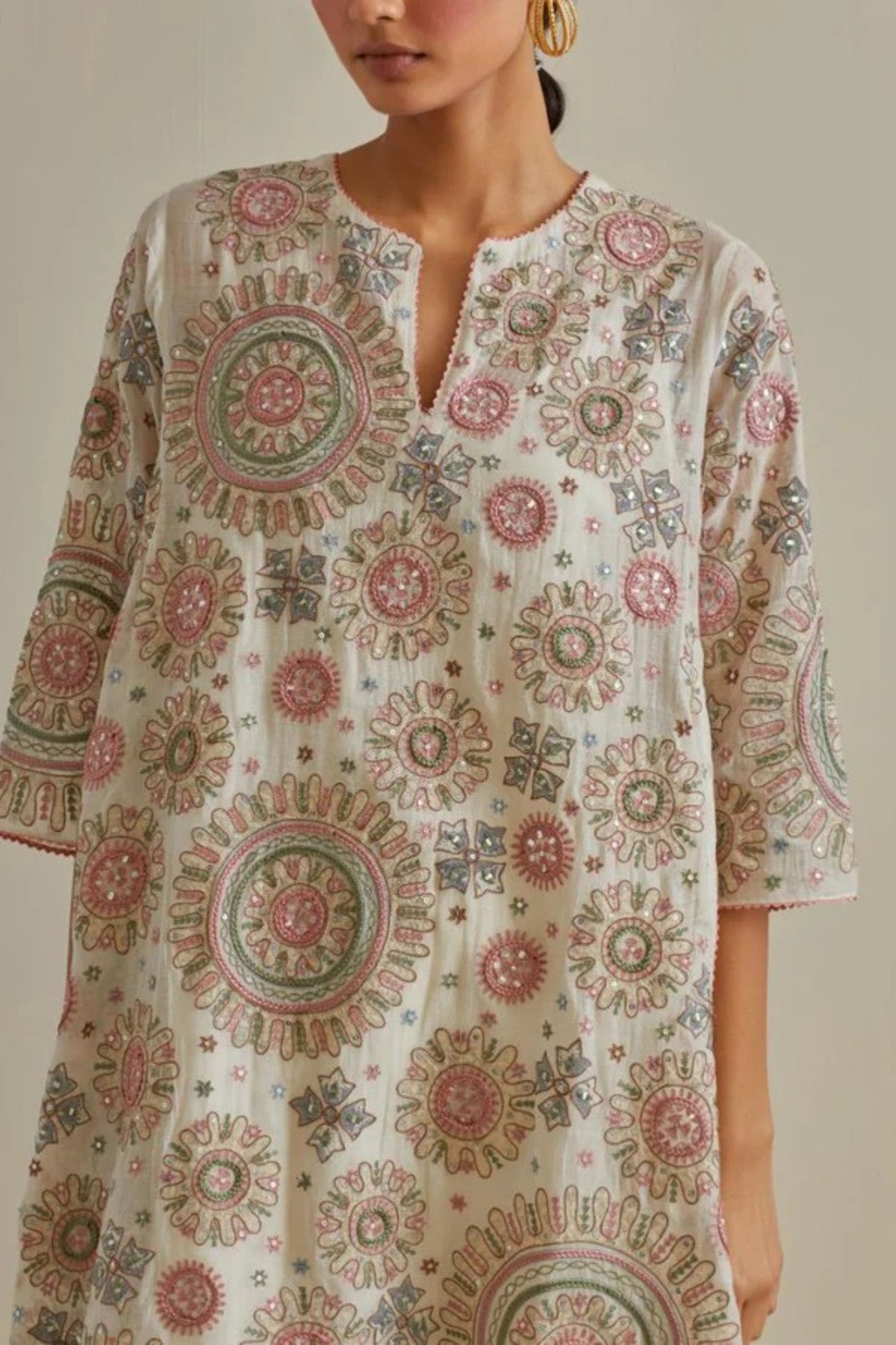 Pink and Off White Kurta Set