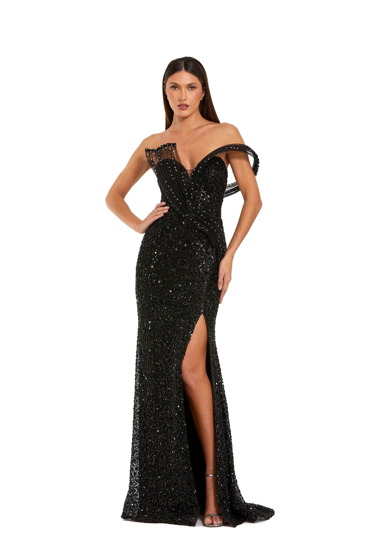 Black Gown With Sculptural Drape