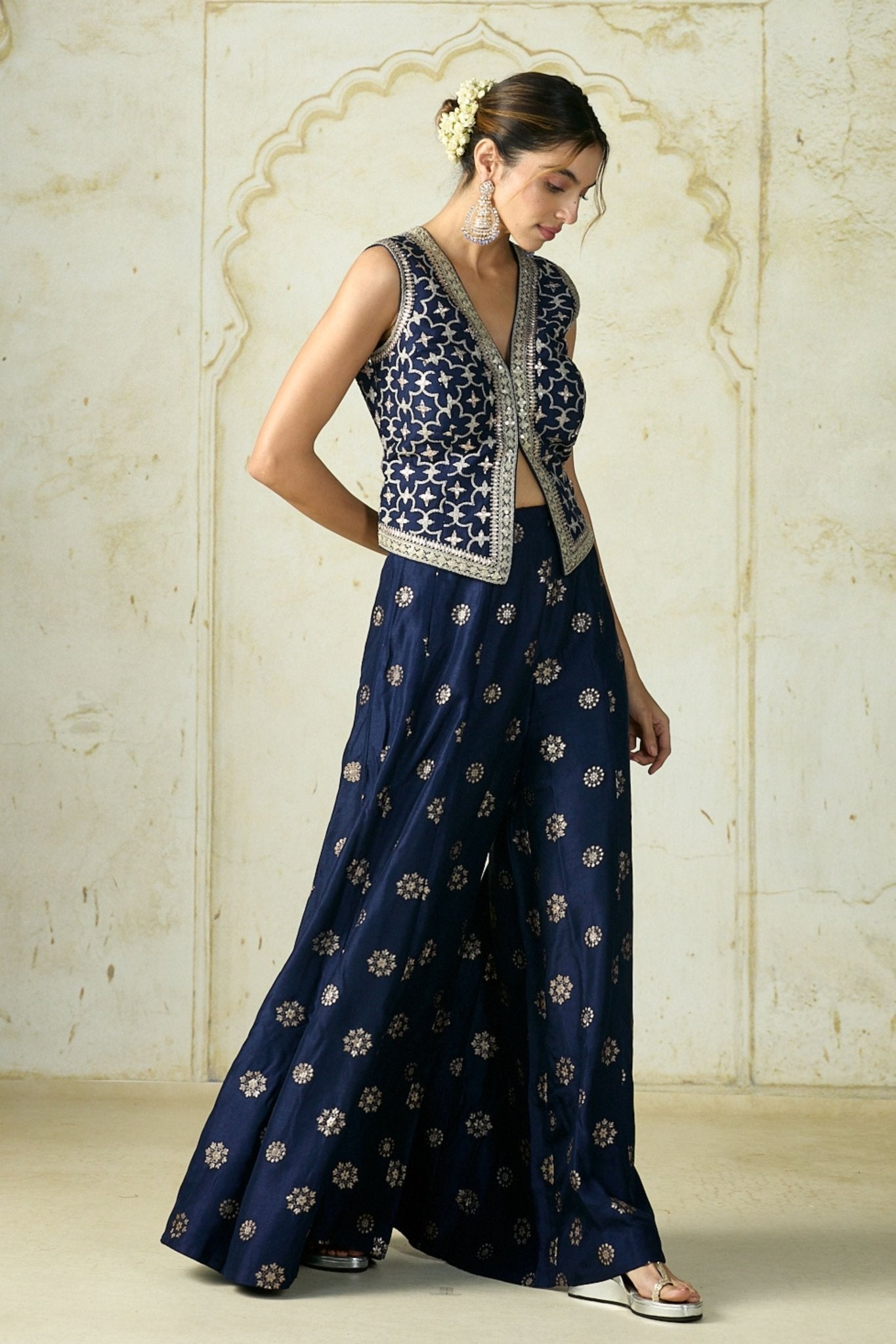 Navy Mizna Waistcoat Set - Gopi Vaid - Elahe