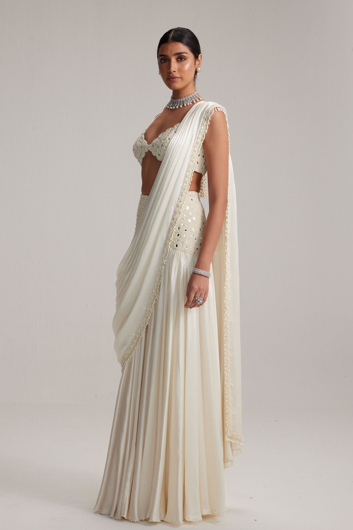 Embroidered Draped Saree Set