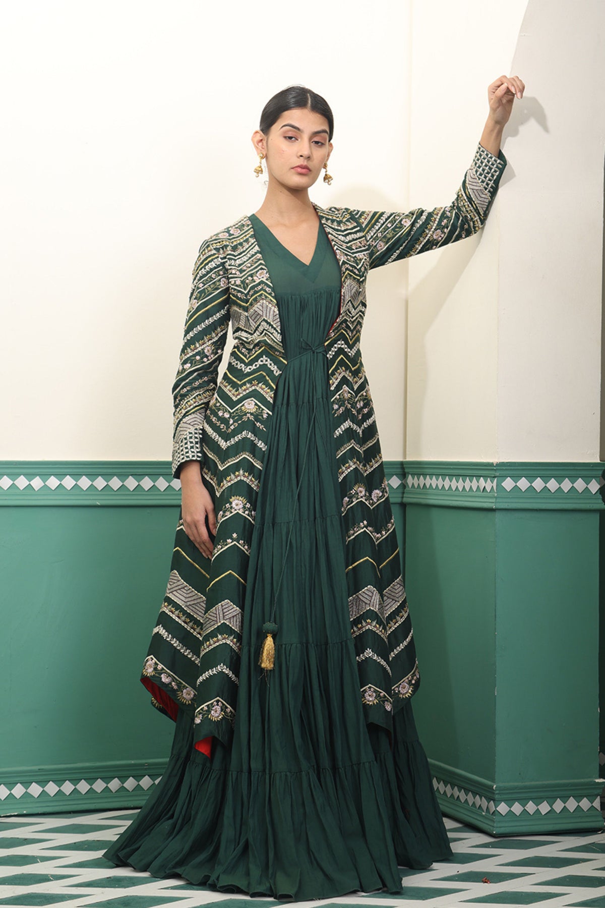 Green Jacket &amp; Anarkali Set