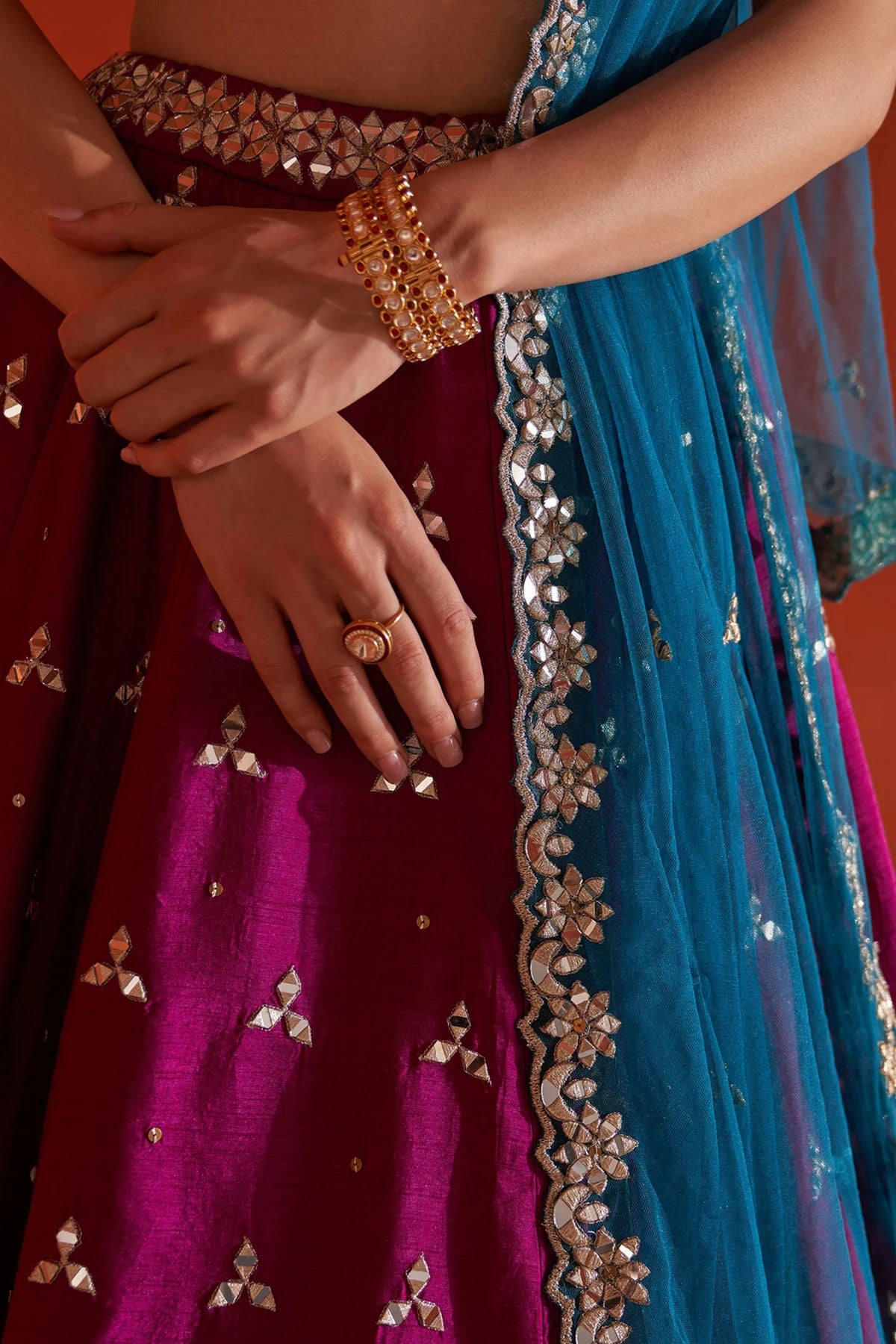 Crimson Raw Silk Lehenga Set